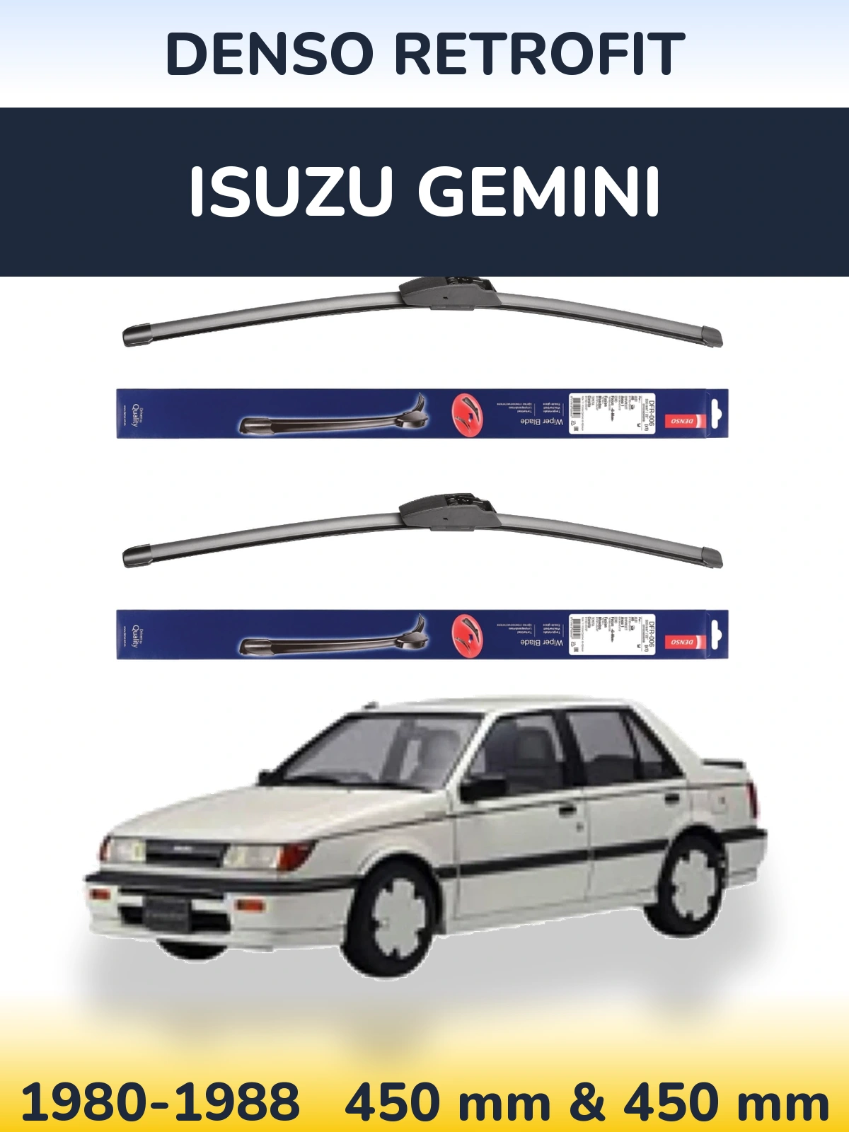 Komplet przednich wycieraczek Denso Retrofit 450 & 450 mm do Isuzu Gemini 1980-1988