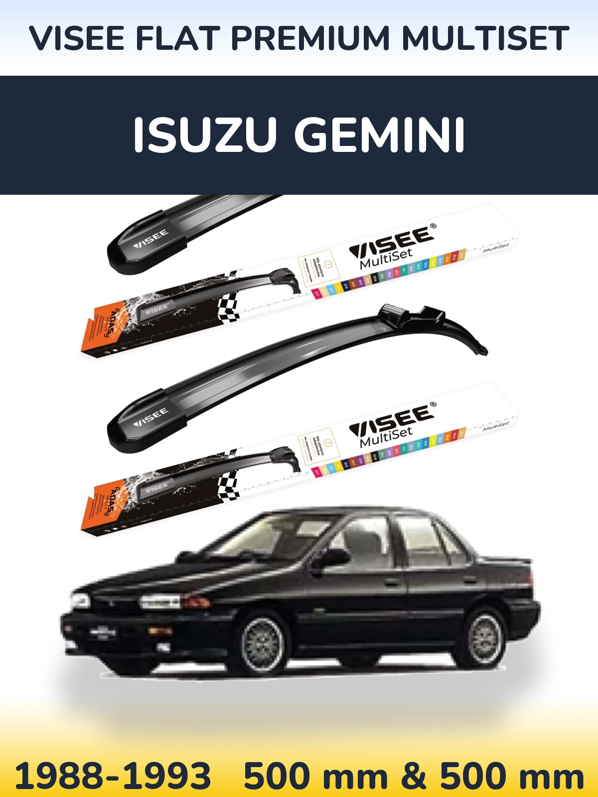 Комплект передних дворников VISEE FLAT PREMIUM MultiSet 500 & 500 мм для Isuzu Gemini 1988-1993