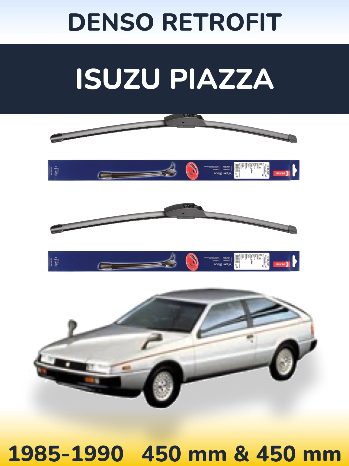 Front wiper blade set Denso Retrofit 450 & 450 mm for Isuzu Piazza 1985-1990