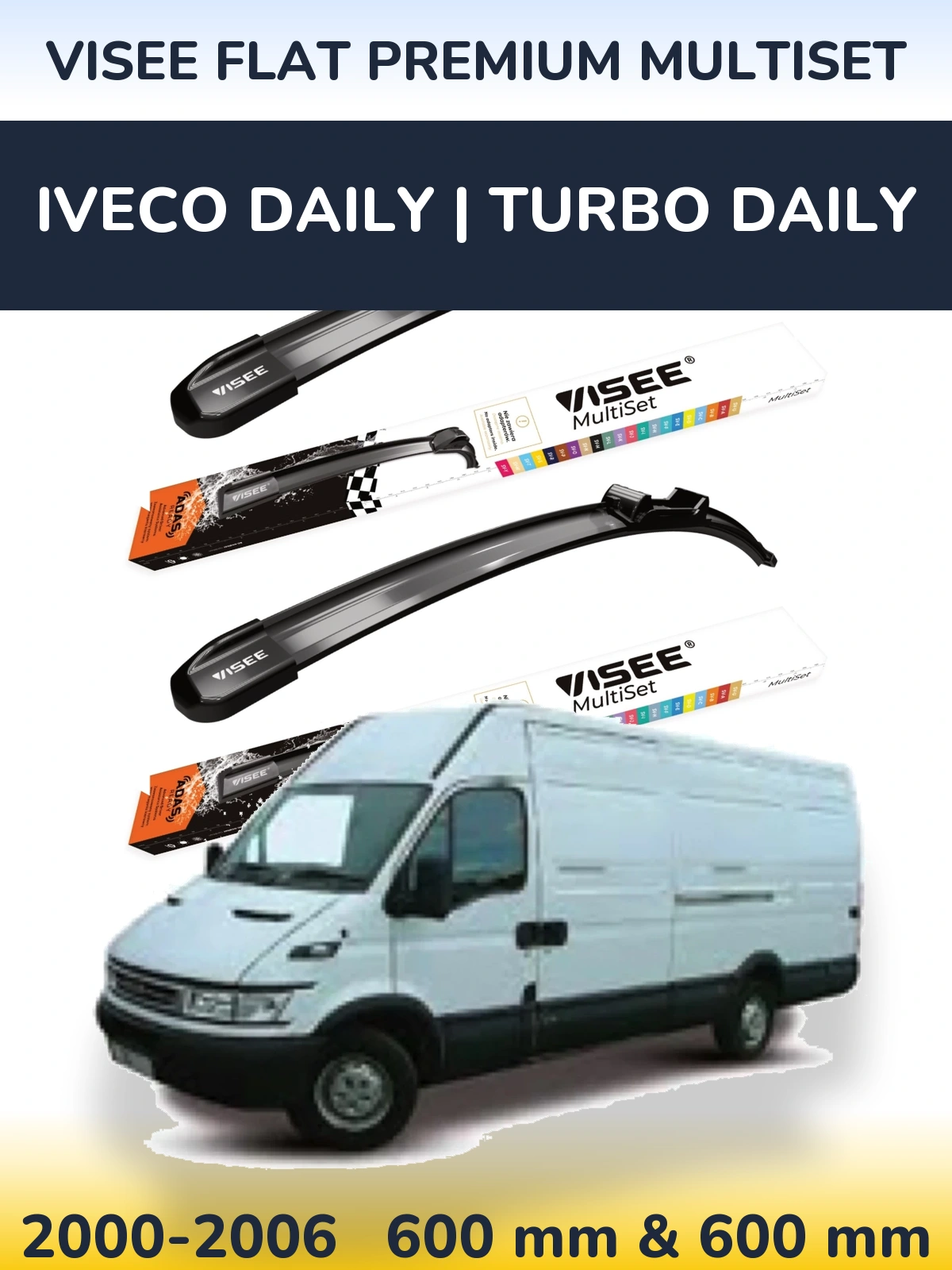 Комплект передних дворников VISEE FLAT PREMIUM MultiSet 600 & 600 мм для Iveco Daily | Turbo Daily 2000-2006