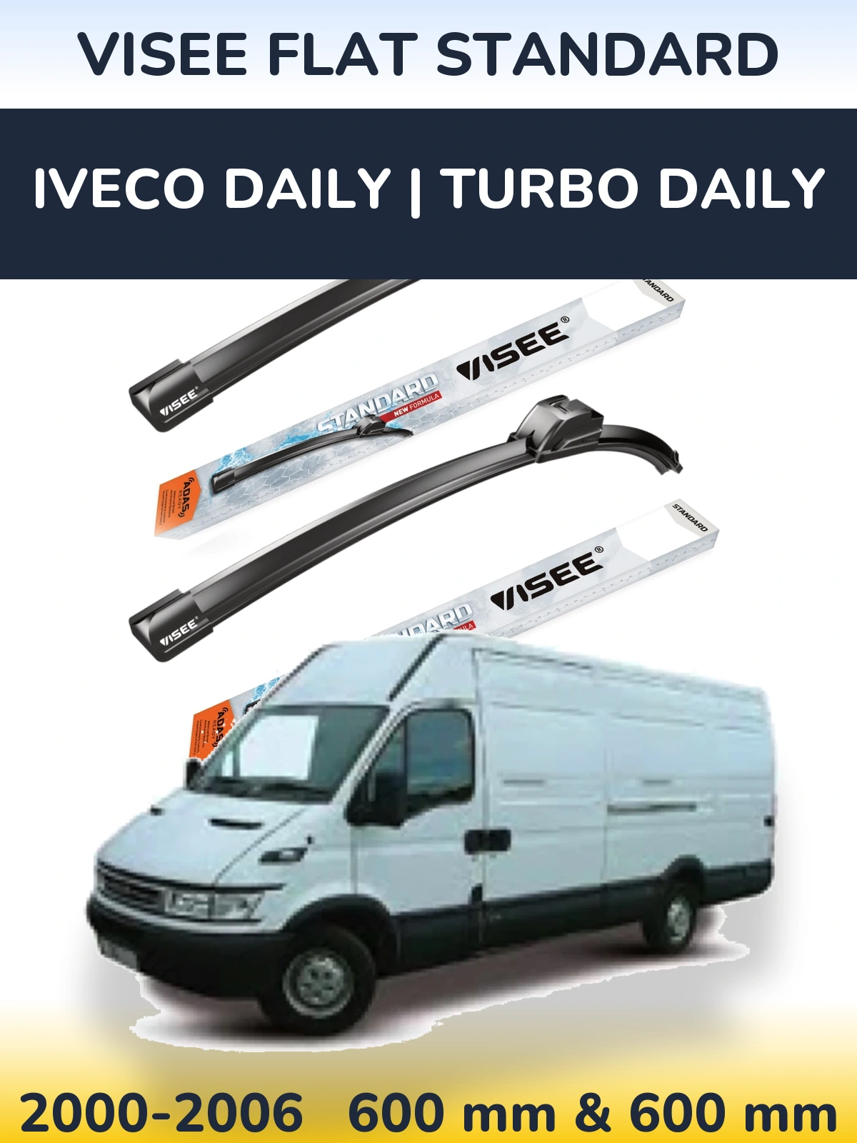 Front wiper blade set VISEE FLAT STANDARD 600 & 600 mm for Iveco Daily | Turbo Daily 2000-2006