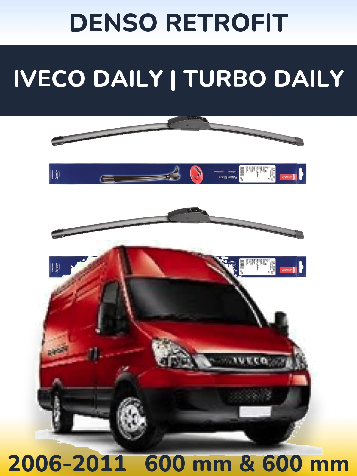 Komplet przednich wycieraczek Denso Retrofit 600 & 600 mm do Iveco Daily | Turbo Daily 2006-2011