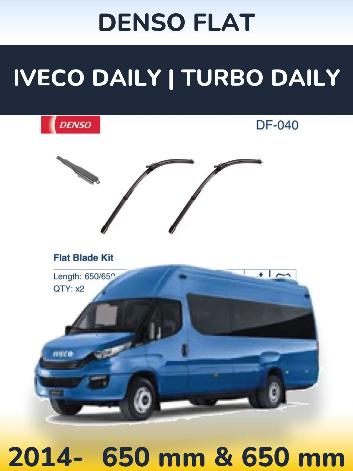 Komplet przednich wycieraczek Denso Flat 650 & 650 mm do Iveco Daily | Turbo Daily 2014-2026