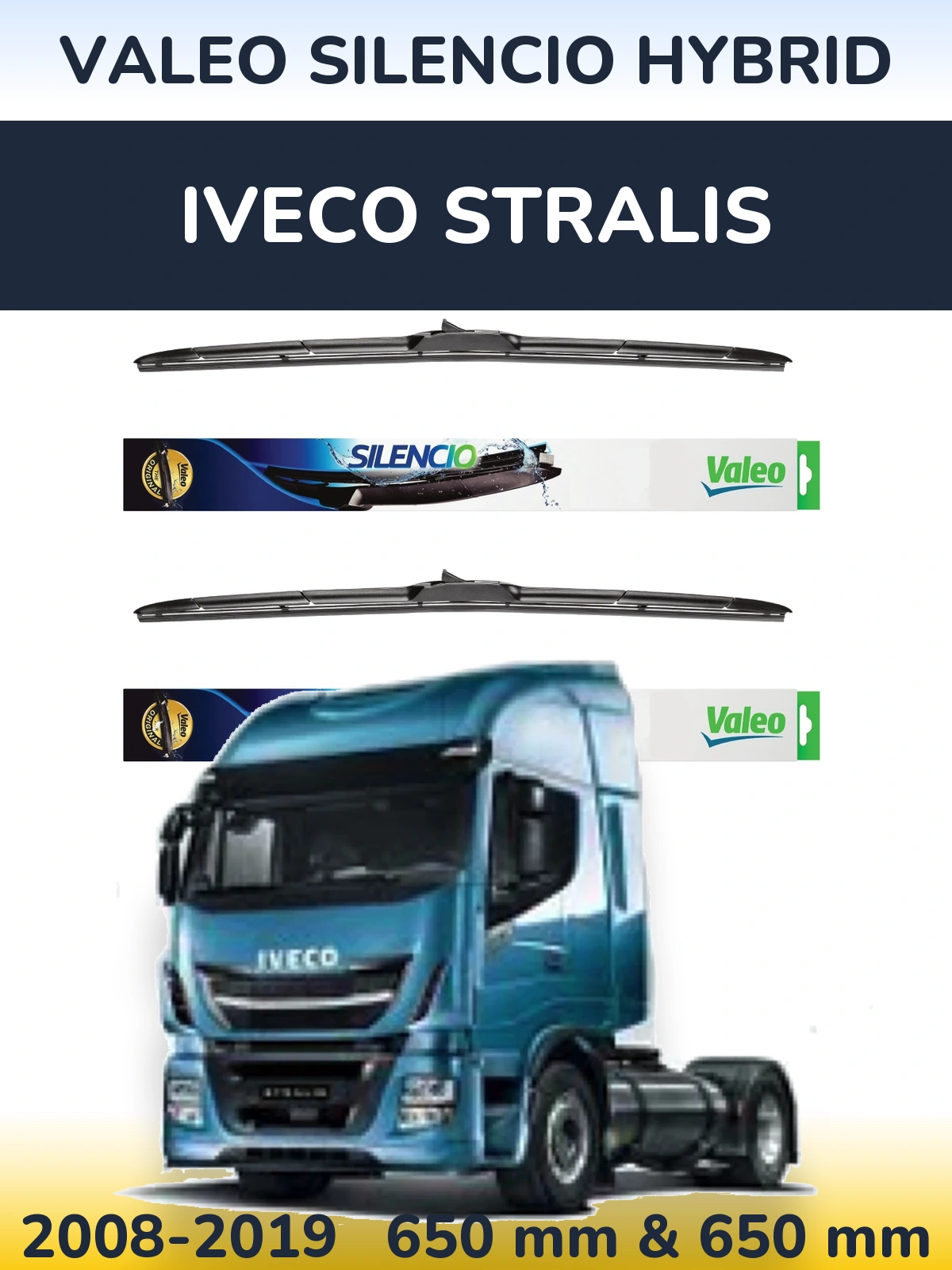Komplet przednich wycieraczek Valeo Silencio Hybrid 650 & 650 mm do Iveco Stralis 2008-2019