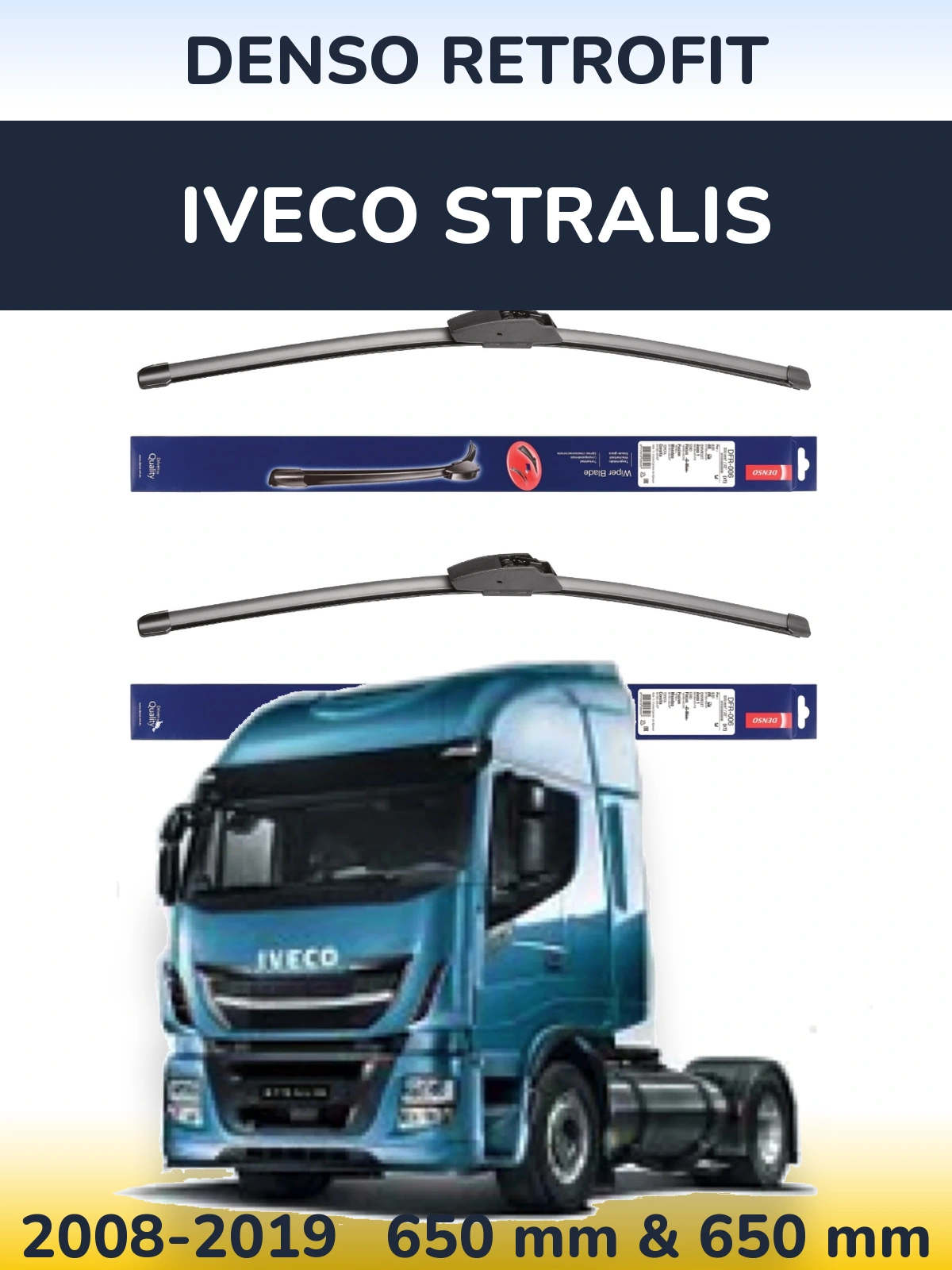 Front wiper blade set Denso Retrofit 650 & 650 mm for Iveco Stralis 2008-2019