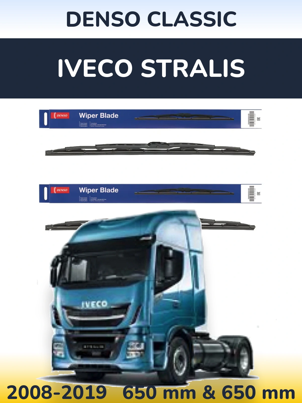 Front wiper blade set Denso Classic 650 & 650 mm for Iveco Stralis 2008-2019