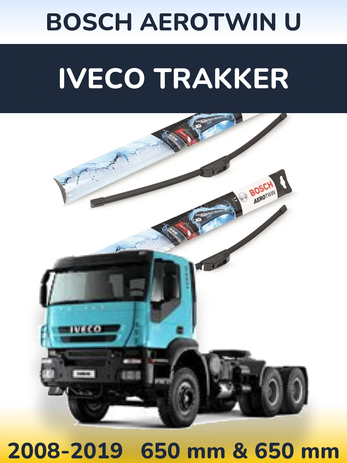 Komplet przednich wycieraczek BOSCH AeroTwin U 650 & 650 mm do Iveco Trakker 2008-2019