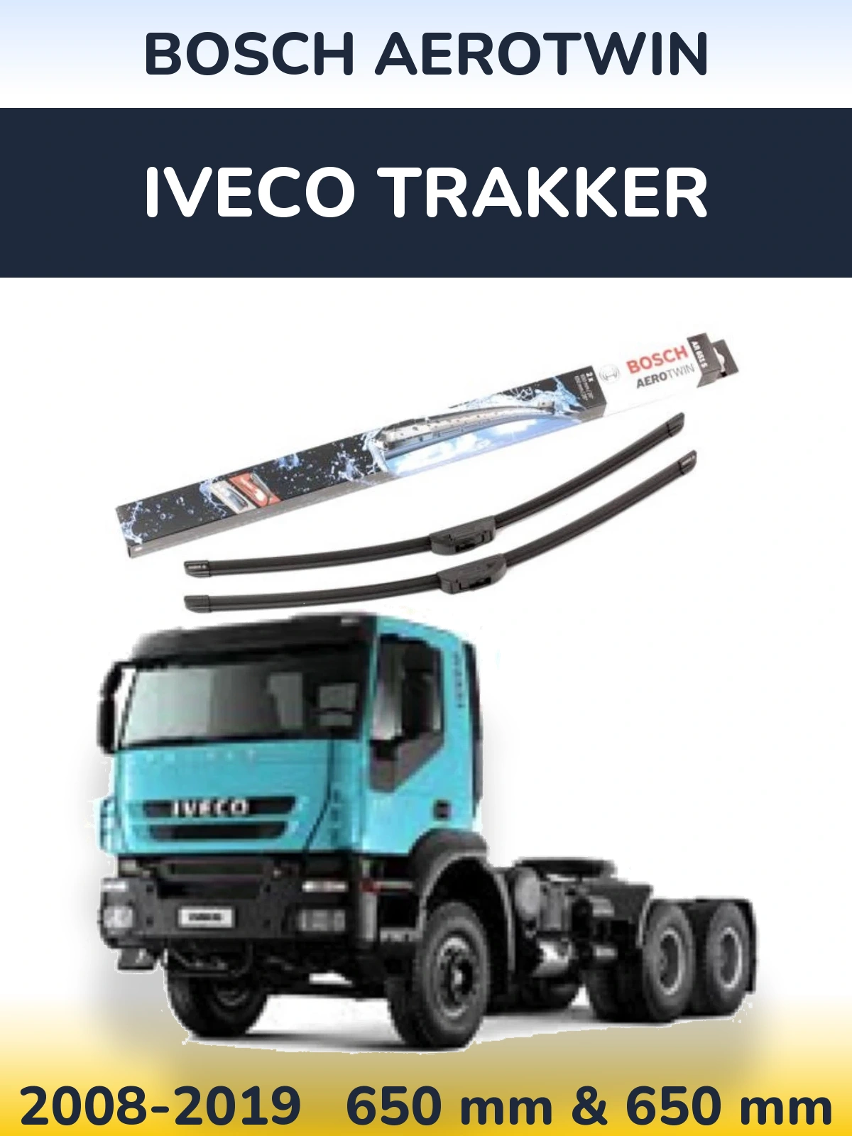 Front wiper blade set BOSCH AeroTwin 650 & 650 mm for Iveco Trakker 2008-2019