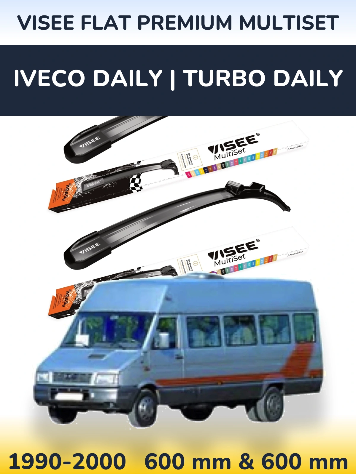 Front wiper blade set VISEE FLAT PREMIUM MultiSet 600 & 600 mm for Iveco Daily | Turbo Daily 1990-2000