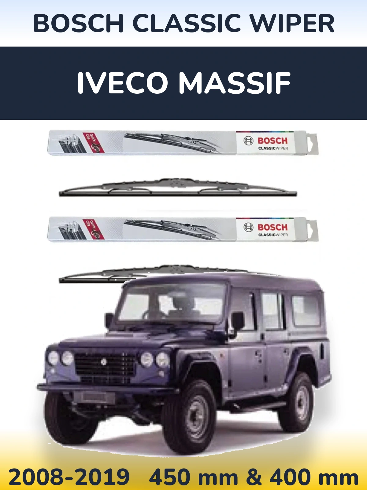 Front wiper blade set BOSCH Classic Wiper 450 & 400 mm for Iveco Massif 2008-2019