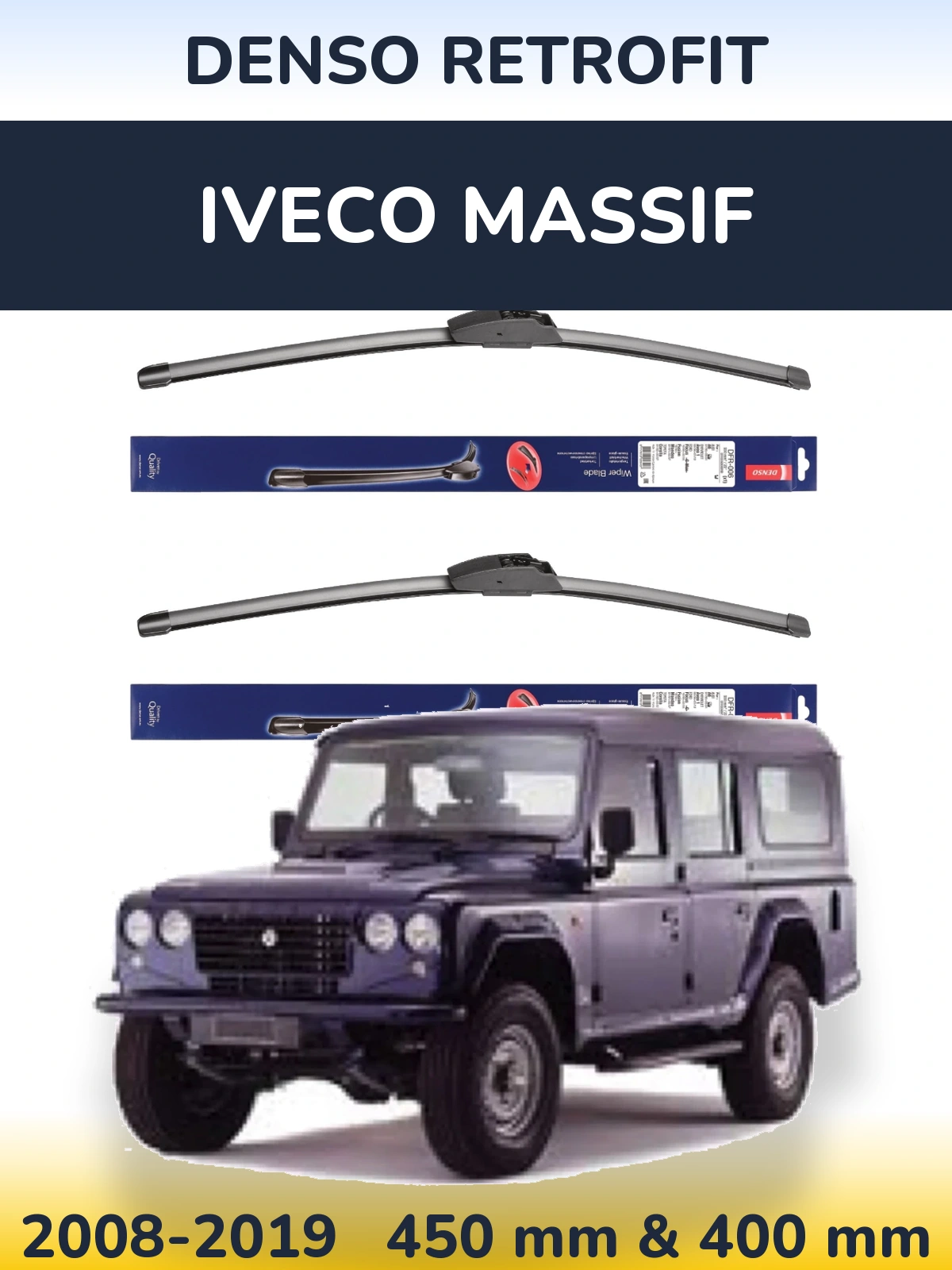 Front wiper blade set Denso Retrofit 450 & 400 mm for Iveco Massif 2008-2019