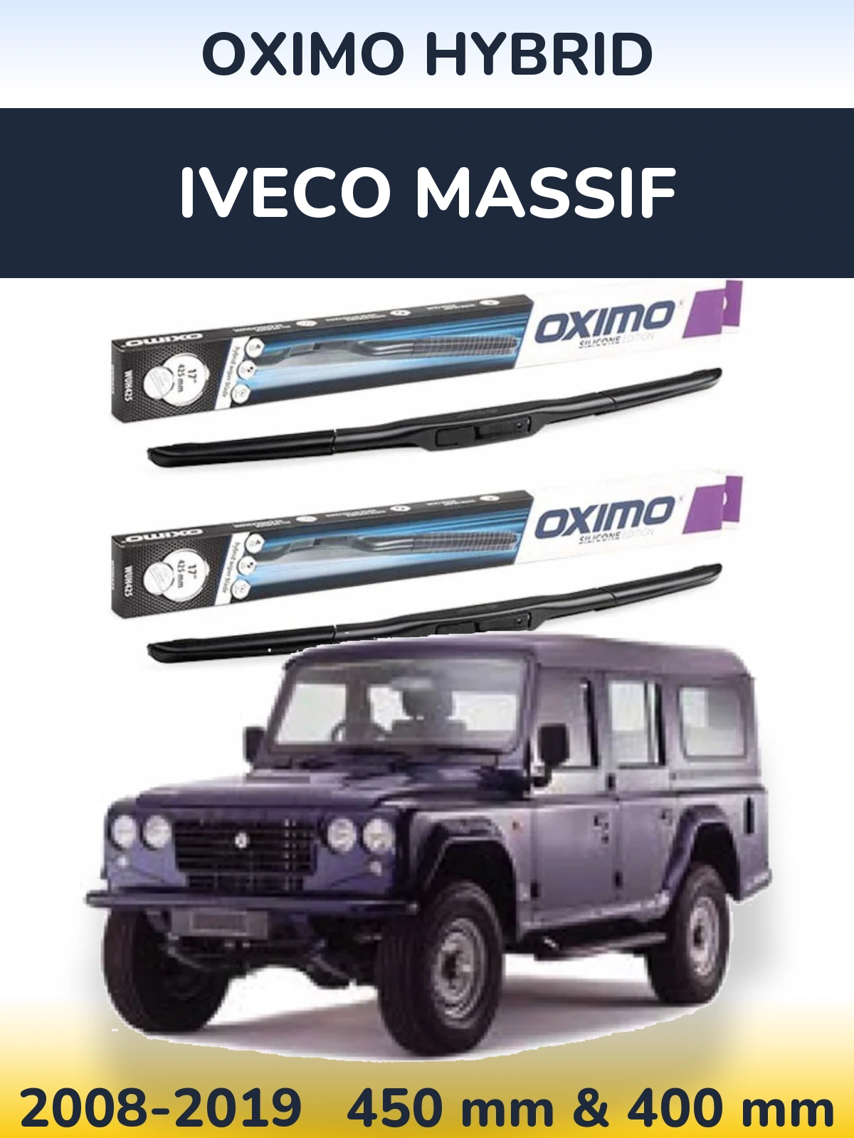 Front wiper blade set Oximo Hybrid 450 & 400 mm for Iveco Massif 2008-2019