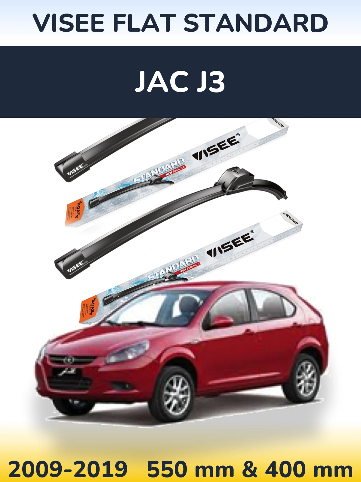 Front wiper blade set VISEE FLAT STANDARD 550 & 400 mm for JAC J3 2009-2019