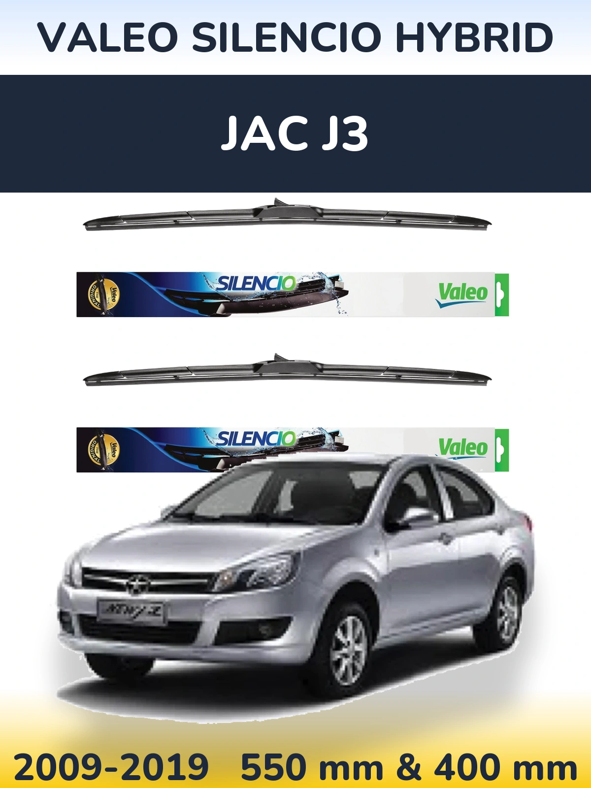 Komplet przednich wycieraczek Valeo Silencio Hybrid 550 & 400 mm do JAC J3 2009-2019