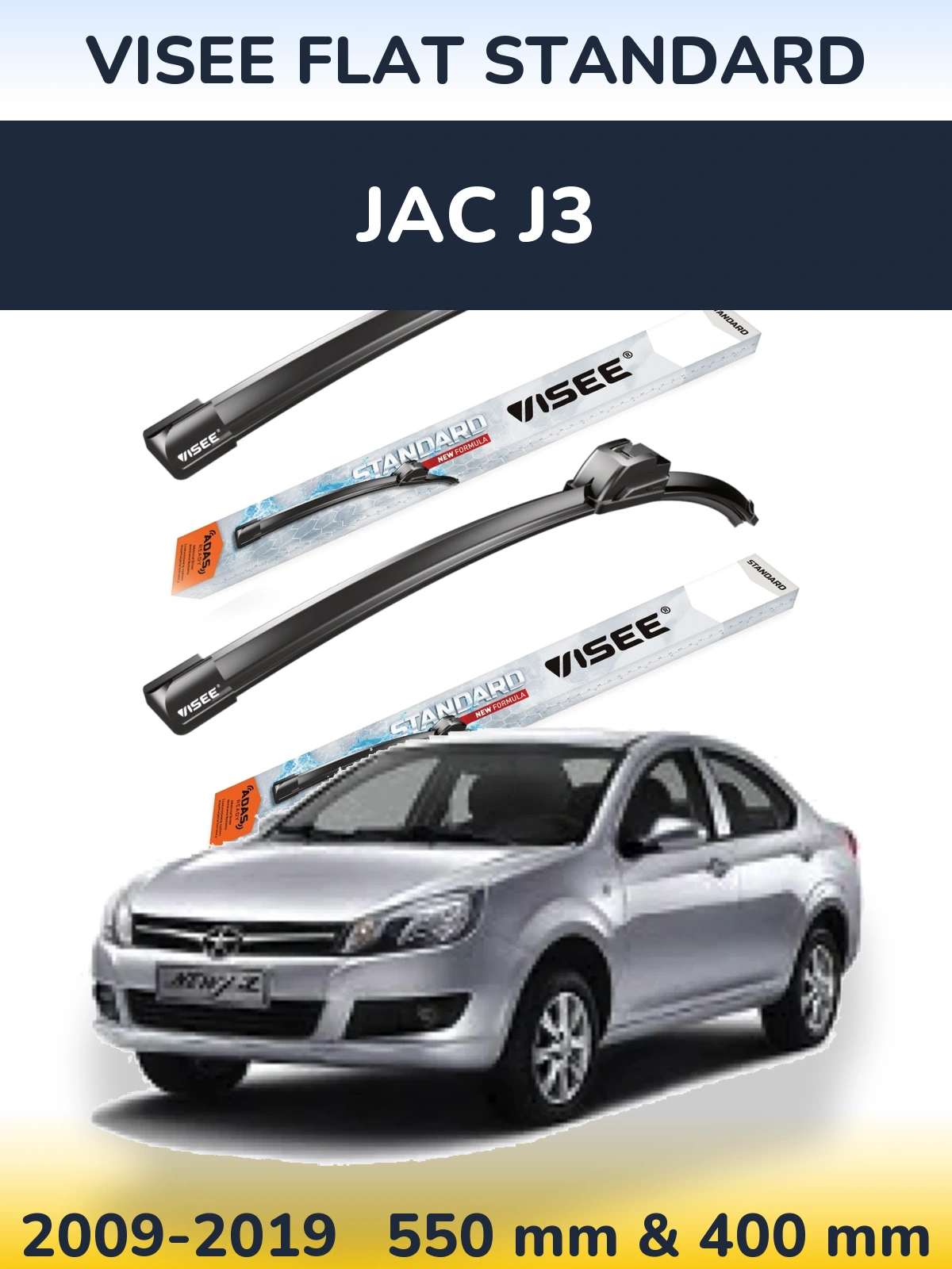 Komplet przednich wycieraczek VISEE FLAT STANDARD 550 & 400 mm do JAC J3 2009-2019