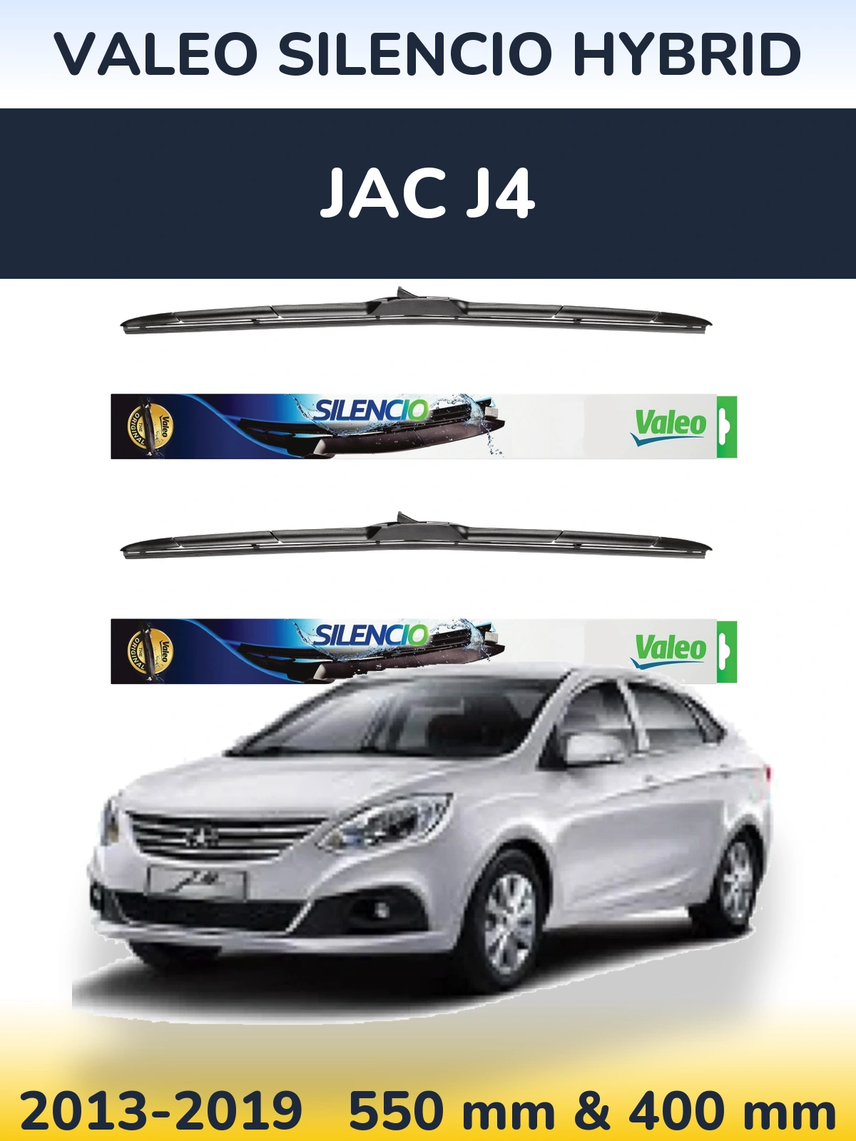 Komplet przednich wycieraczek Valeo Silencio Hybrid 550 & 400 mm do JAC J4 2013-2019