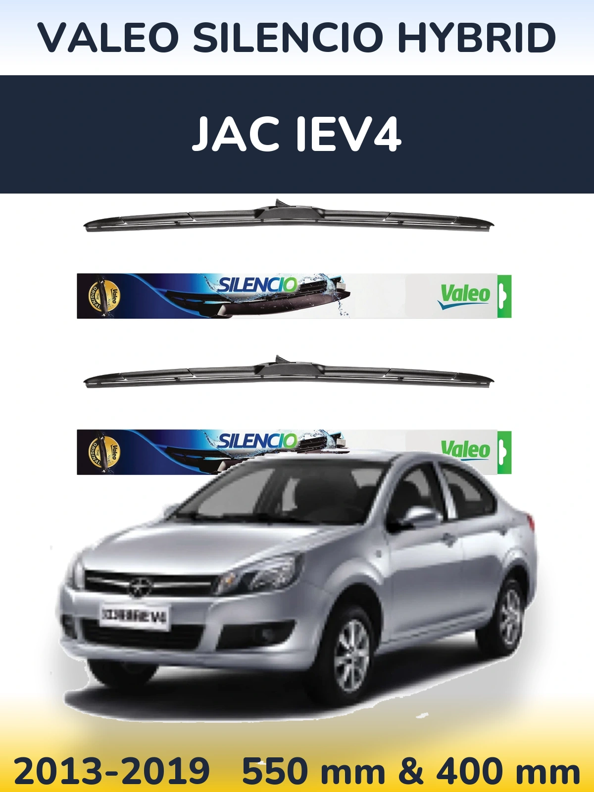 Komplet przednich wycieraczek Valeo Silencio Hybrid 550 & 400 mm do JAC iEV4 2013-2019