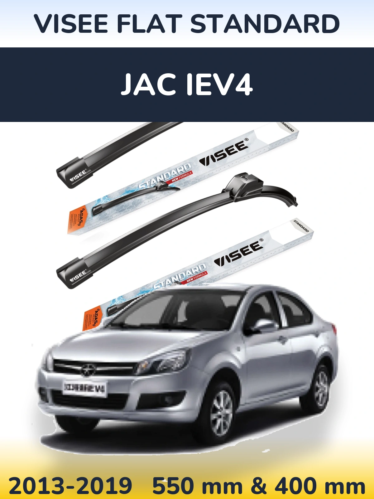 Komplet przednich wycieraczek VISEE FLAT STANDARD 550 & 400 mm do JAC iEV4 2013-2019
