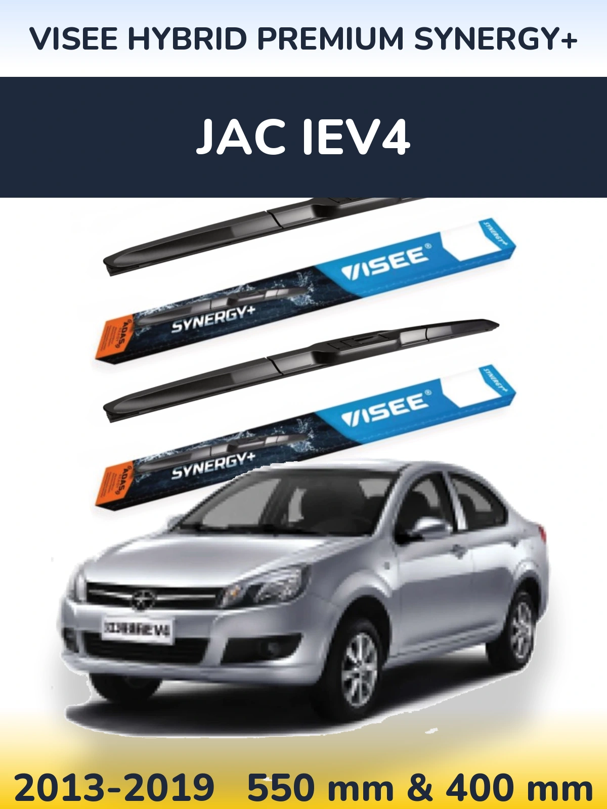 Komplet przednich wycieraczek VISEE HYBRID PREMIUM SYNERGY+ 550 & 400 mm do JAC iEV4 2013-2019