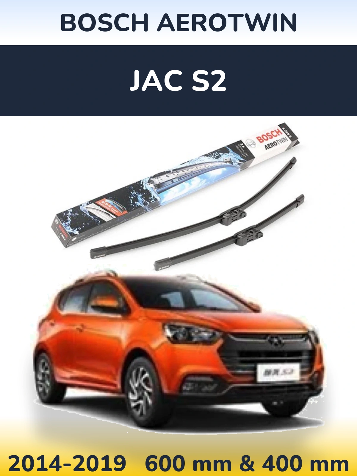 Front wiper blade set BOSCH AeroTwin 600 & 400 mm for JAC S2 2014-2019