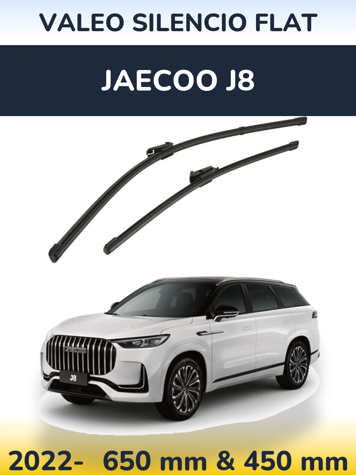 Front wiper blade set Valeo Silencio Flat 650 & 450 mm for Jaecoo J8 2022-2026