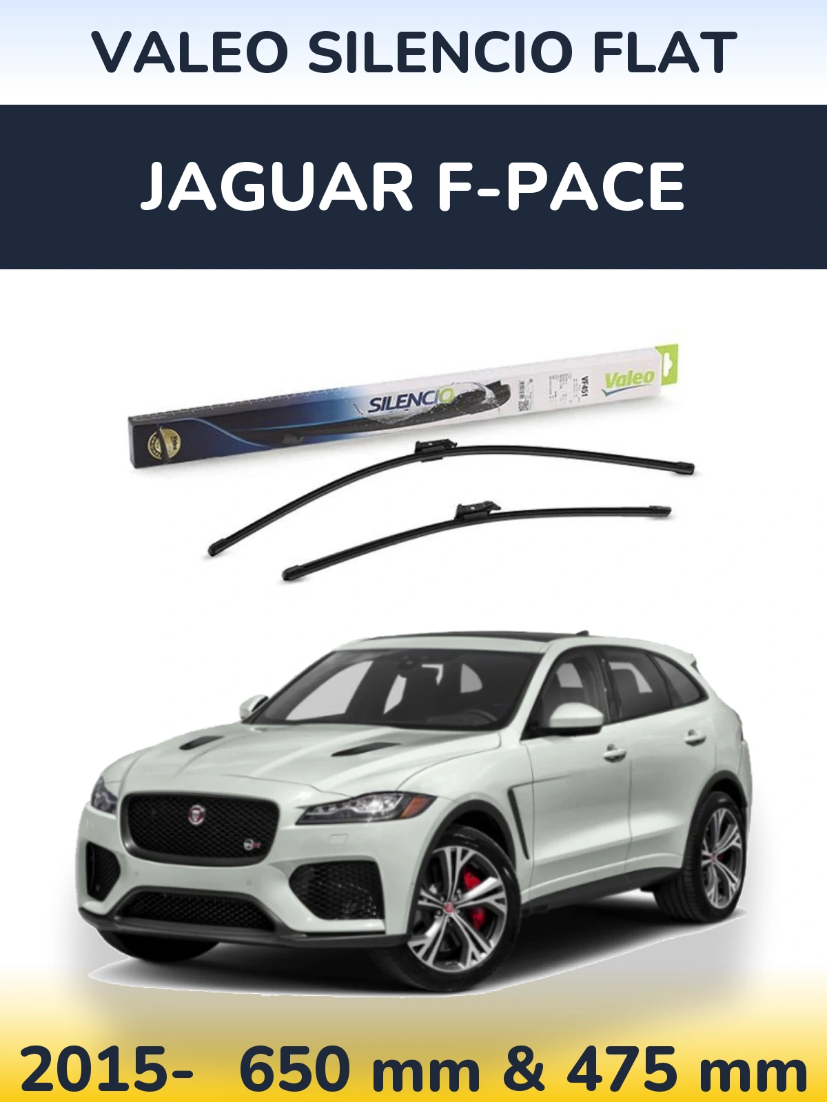 Комплект передніх щіток Valeo Silencio Flat 650 & 475 мм для Jaguar F-Pace 2015-2026