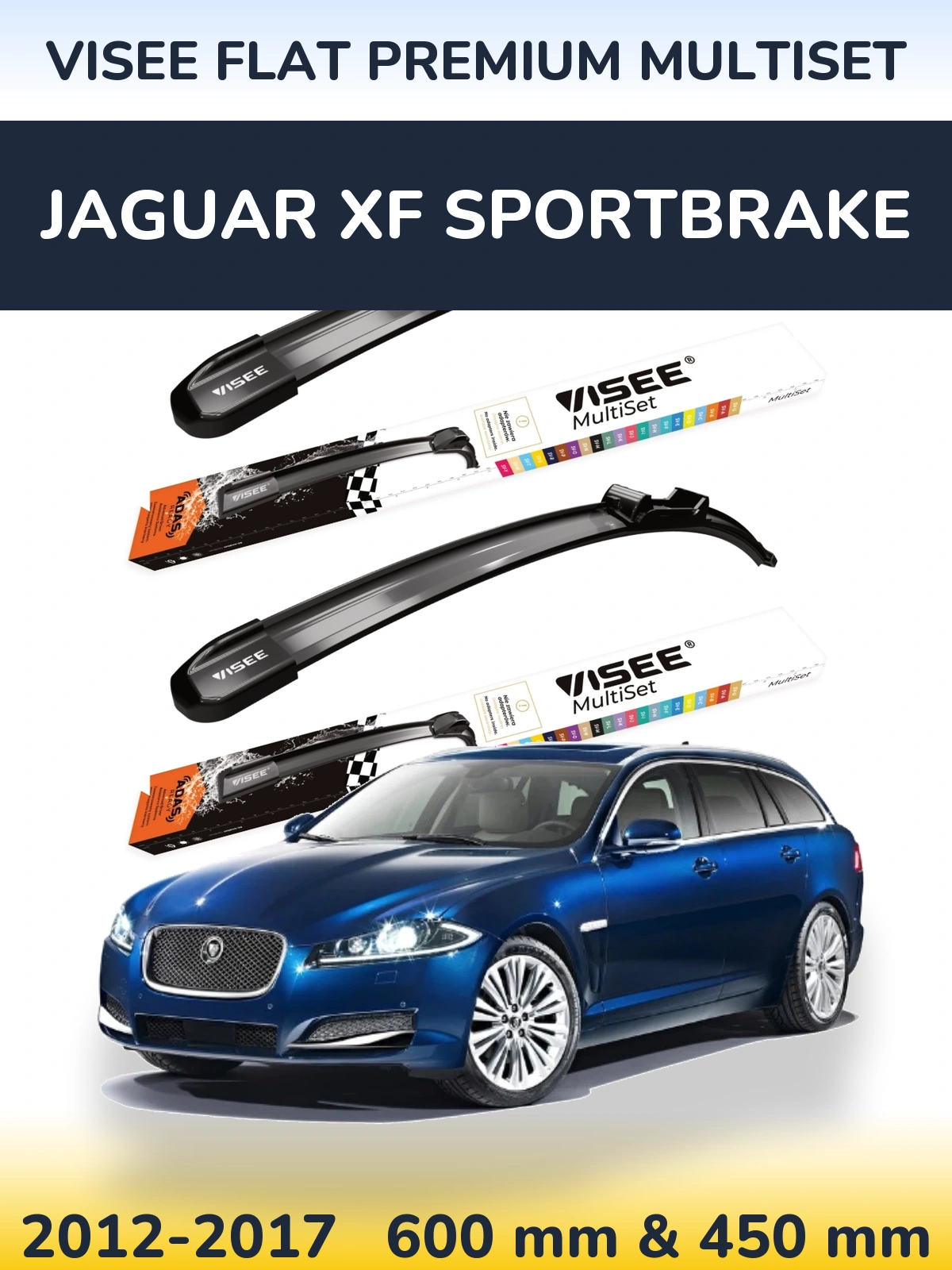 Комплект передних дворников VISEE FLAT PREMIUM MultiSet 600 & 450 мм для Jaguar XF Sportbrake 2012-2017