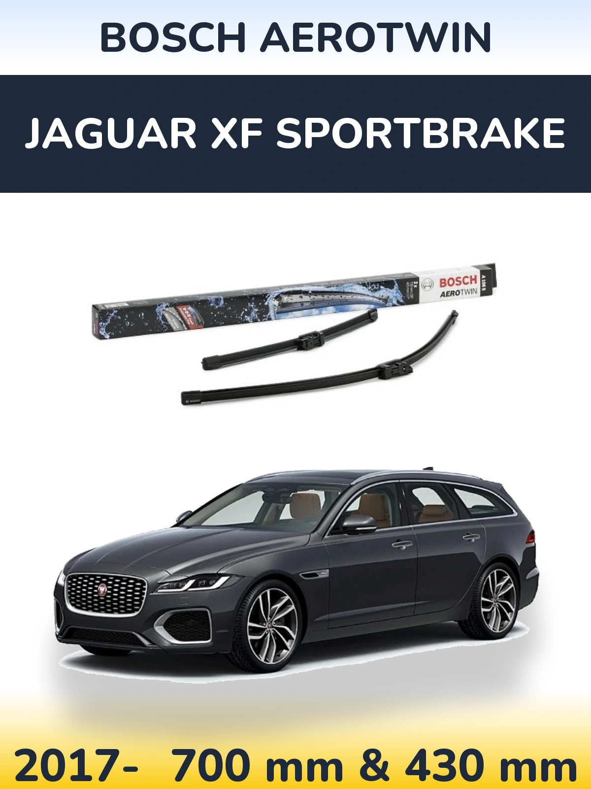 Комплект передних дворников BOSCH AeroTwin 700 & 430 мм для Jaguar XF Sportbrake 2017-2026