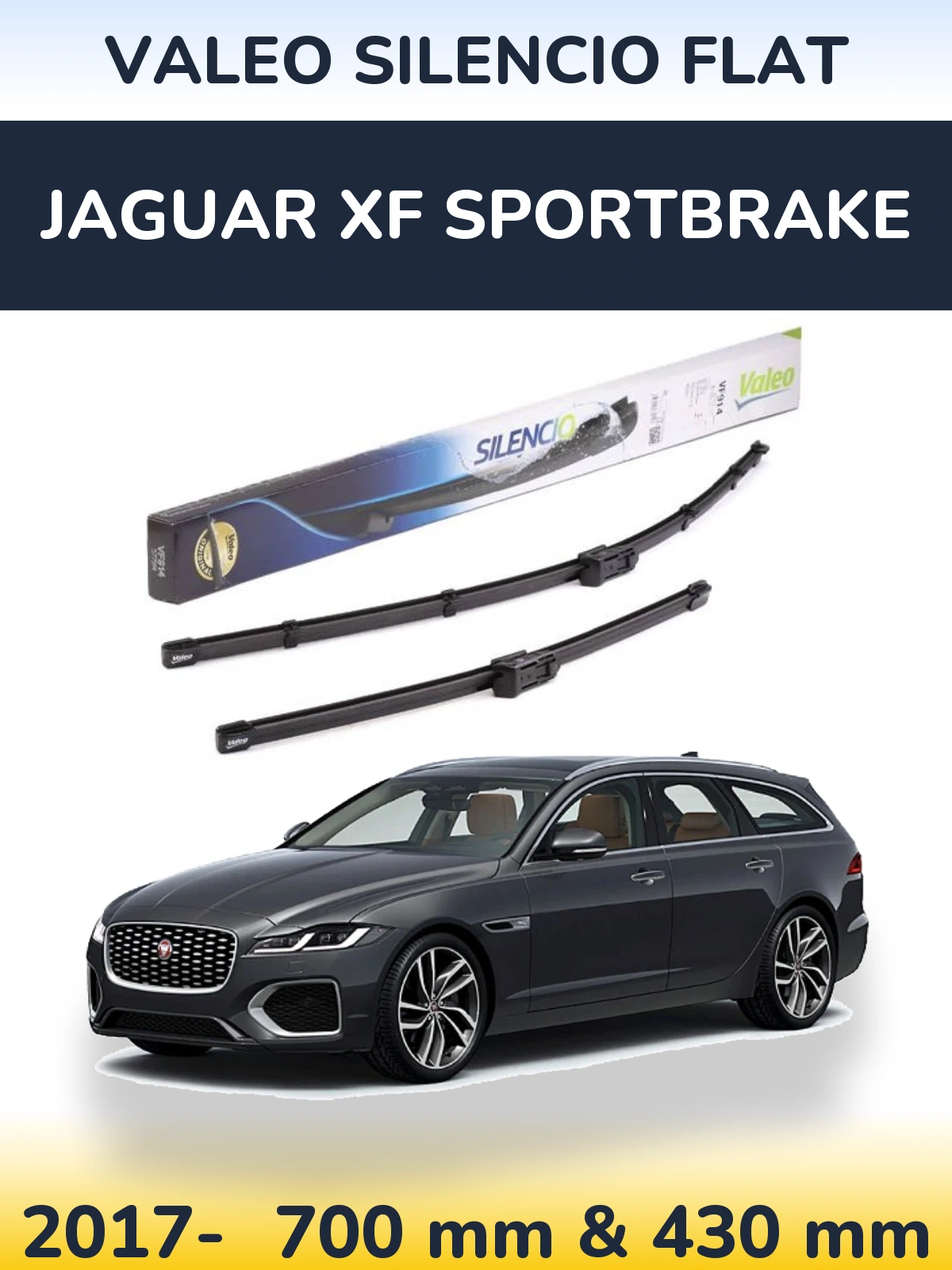 Front wiper blade set Valeo Silencio Flat 680 & 430 mm for Jaguar XF Sportbrake 2017-2026