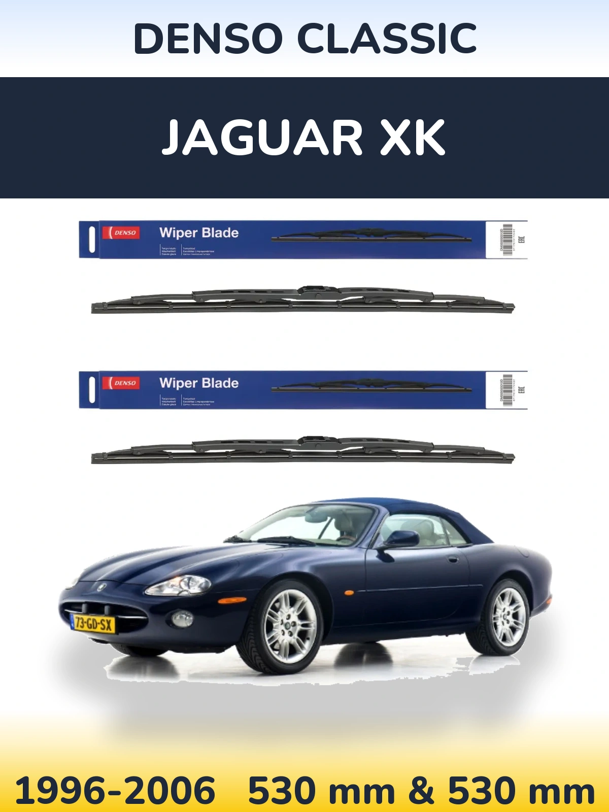 Front wiper blade set Denso Classic 530 & 530 mm for Jaguar XK 1996-2006