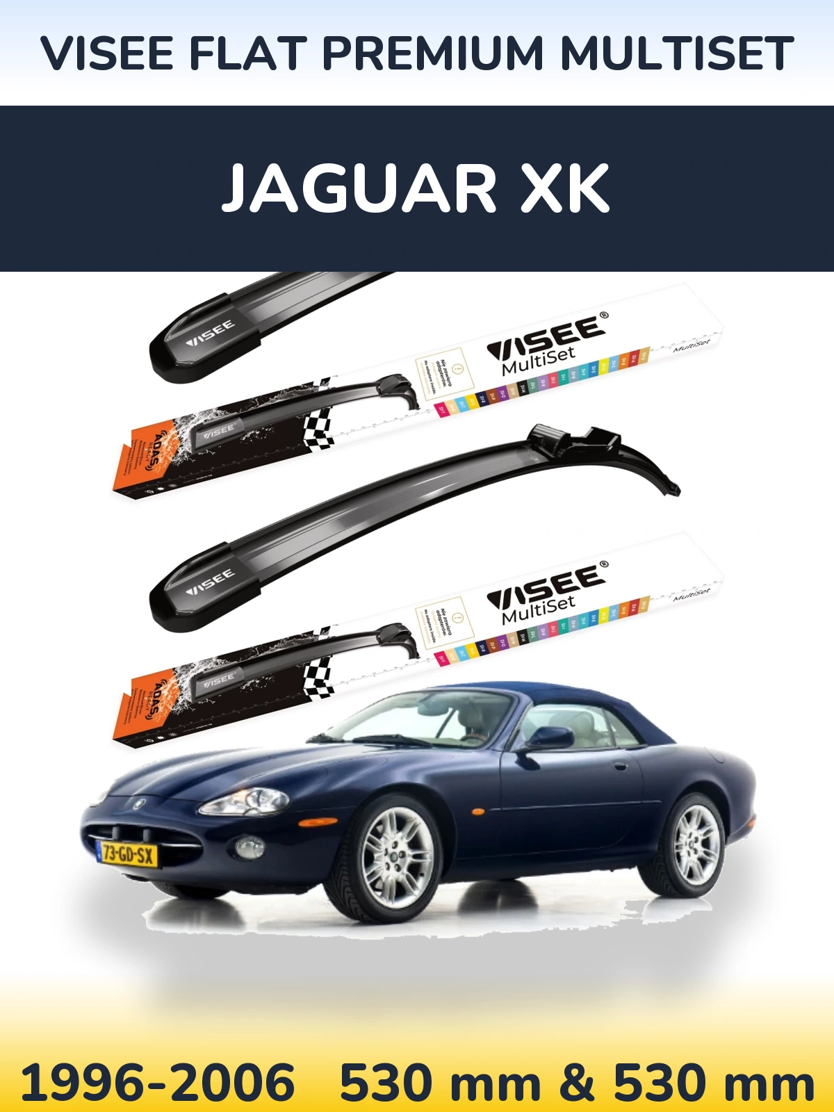 Комплект передніх щіток VISEE FLAT PREMIUM MultiSet 530 & 530 мм для Jaguar XK 1996-2006