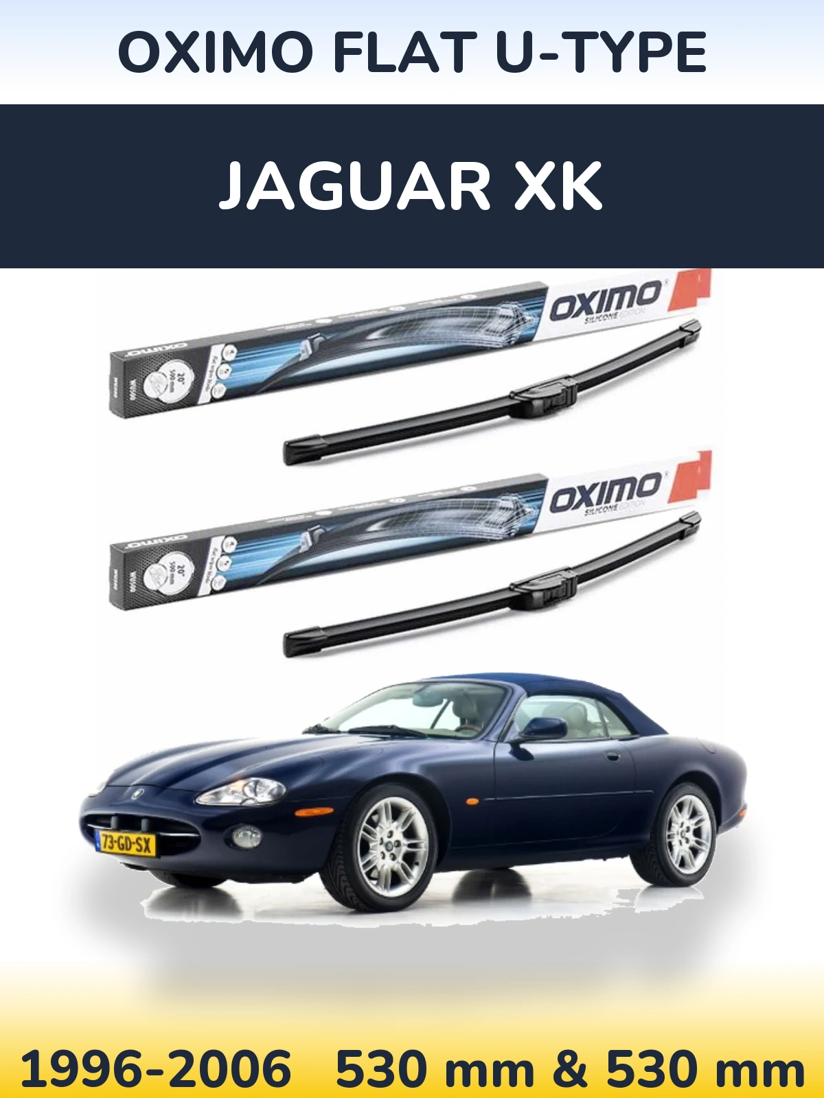 Front wiper blade set Oximo Flat U-type 530 & 530 mm for Jaguar XK 1996-2006