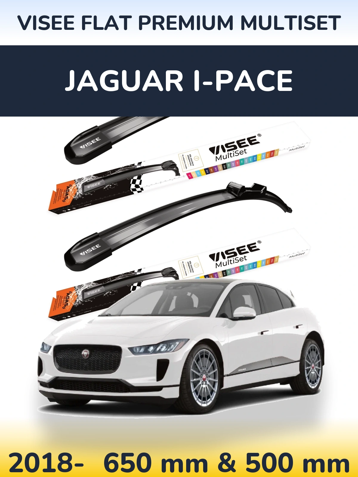 Комплект передних дворников VISEE FLAT PREMIUM MultiSet 650 & 500 мм для Jaguar I-Pace 2018-2026