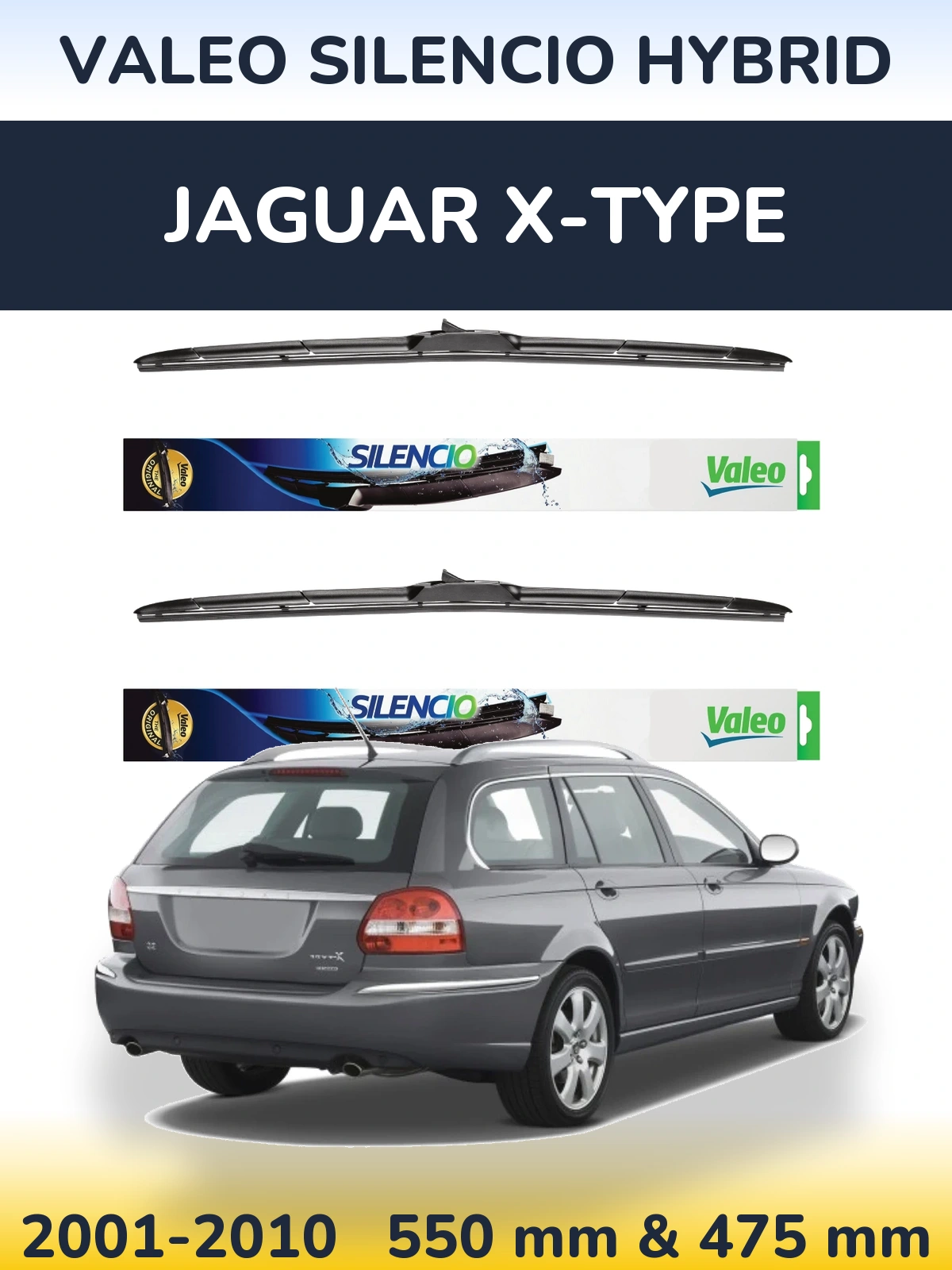 Komplet przednich wycieraczek Valeo Silencio Hybrid 550 & 475 mm do Jaguar X-Type 2001-2010