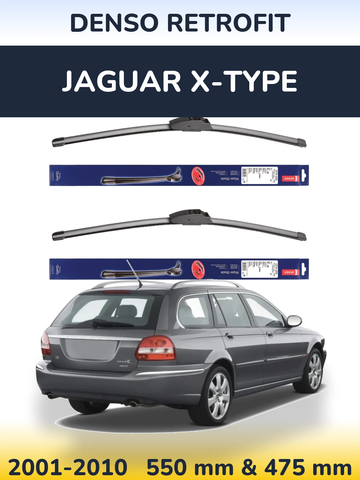 Komplet przednich wycieraczek Denso Retrofit 550 & 475 mm do Jaguar X-Type 2001-2010