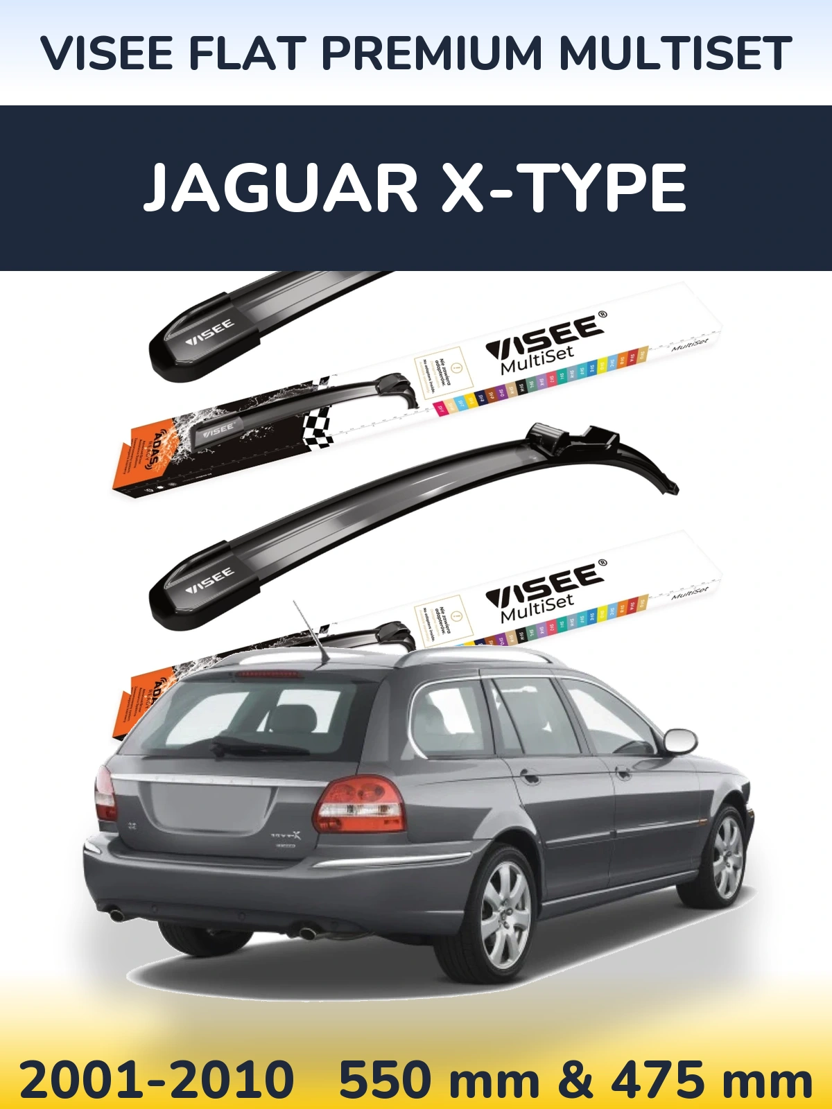 Комплект передних дворников VISEE FLAT PREMIUM MultiSet 550 & 475 мм для Jaguar X-Типe 2001-2010
