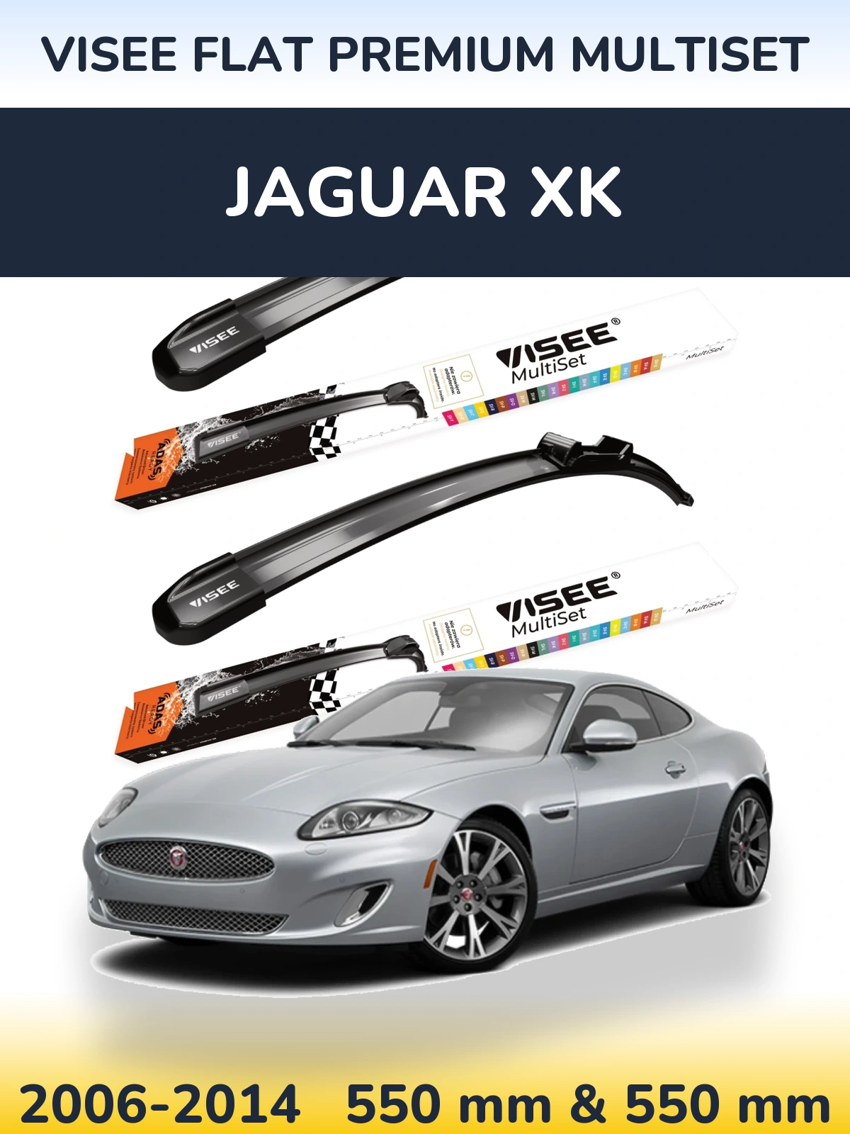 Front wiper blade set VISEE FLAT PREMIUM MultiSet 550 & 550 mm for Jaguar XK 2006-2014