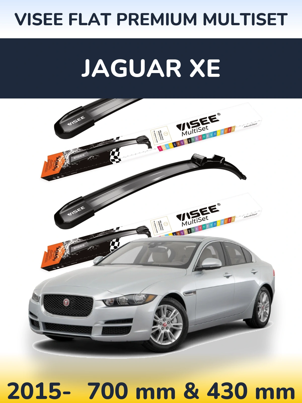 Front wiper blade set VISEE FLAT PREMIUM MultiSet 700 & 430 mm for Jaguar XE 2015-2026