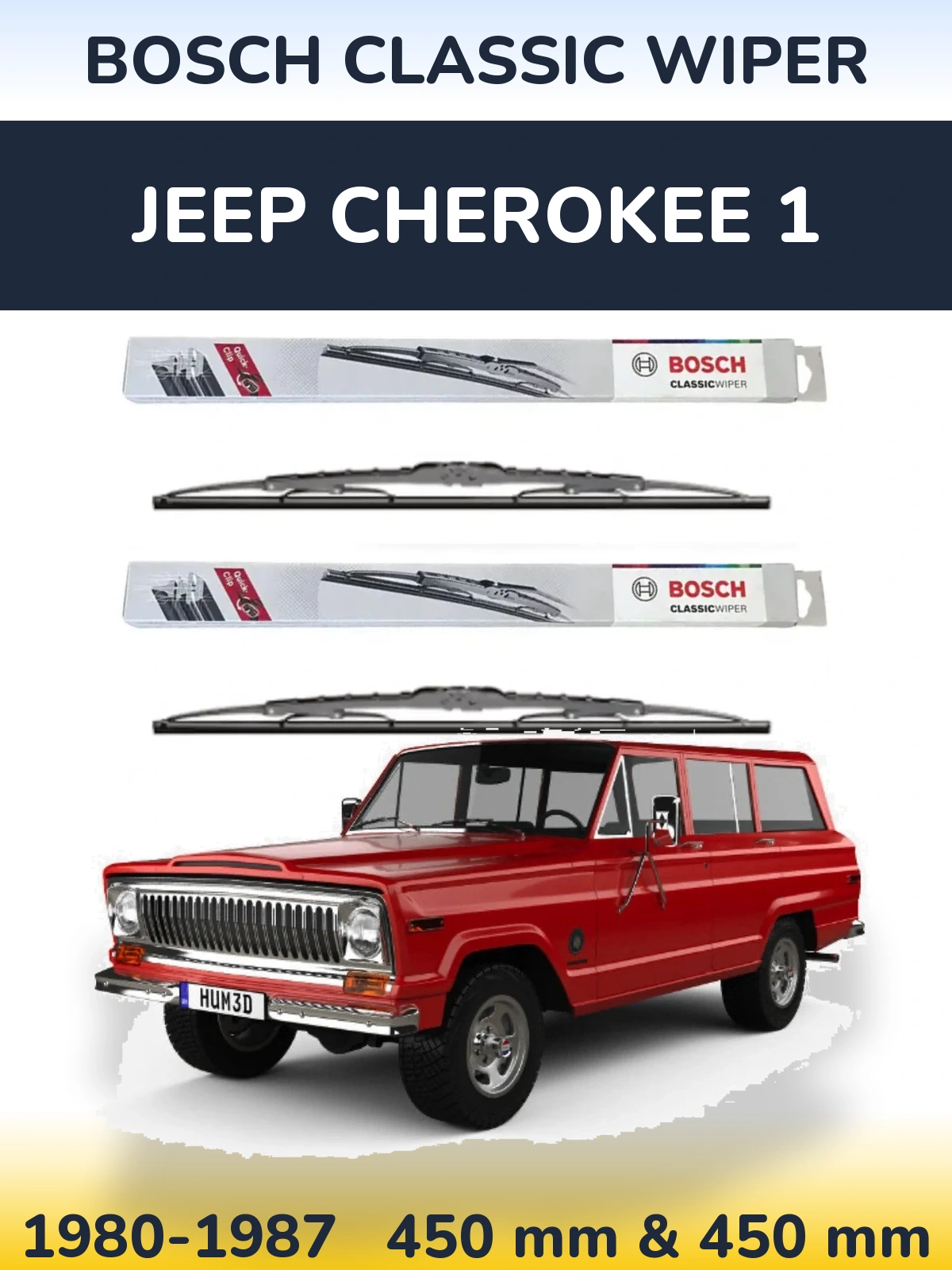 Front wiper blade set BOSCH Classic Wiper 450 & 450 mm for Jeep Cherokee 1 1980-1987