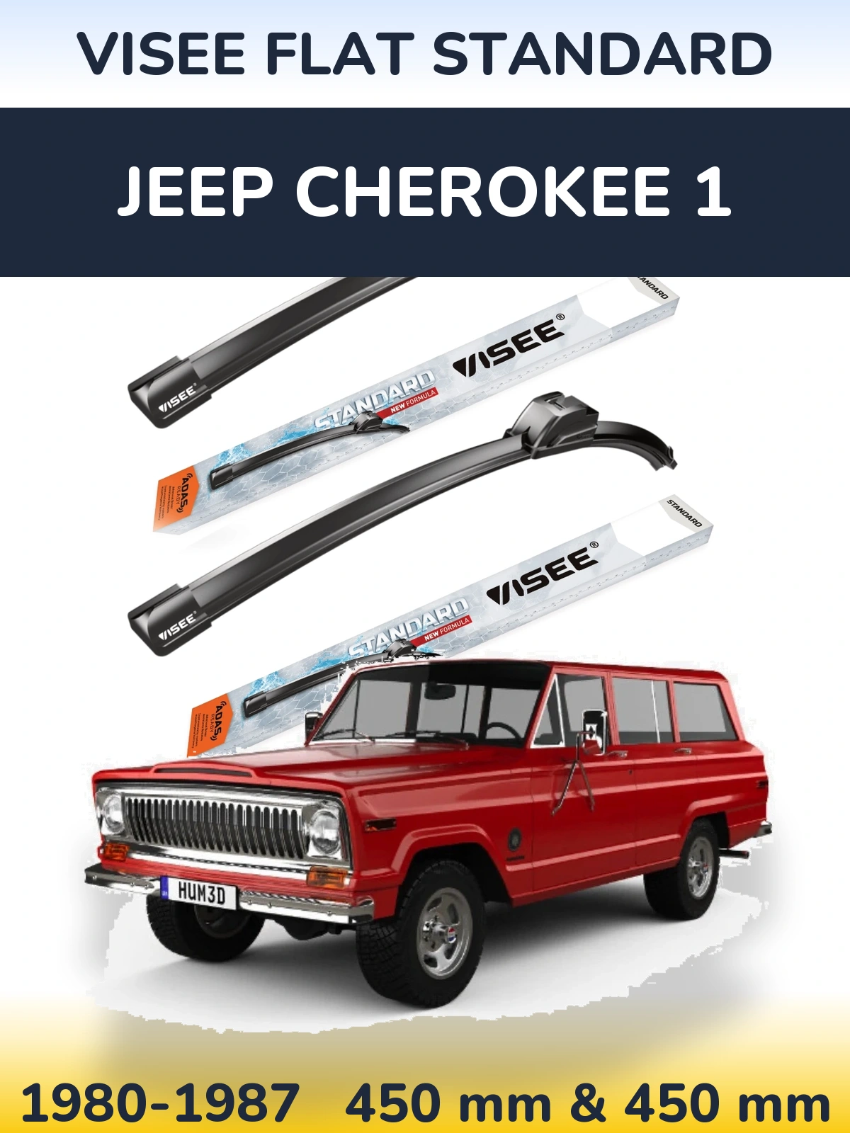 Front wiper blade set VISEE FLAT STANDARD 450 & 450 mm for Jeep Cherokee 1 1980-1987