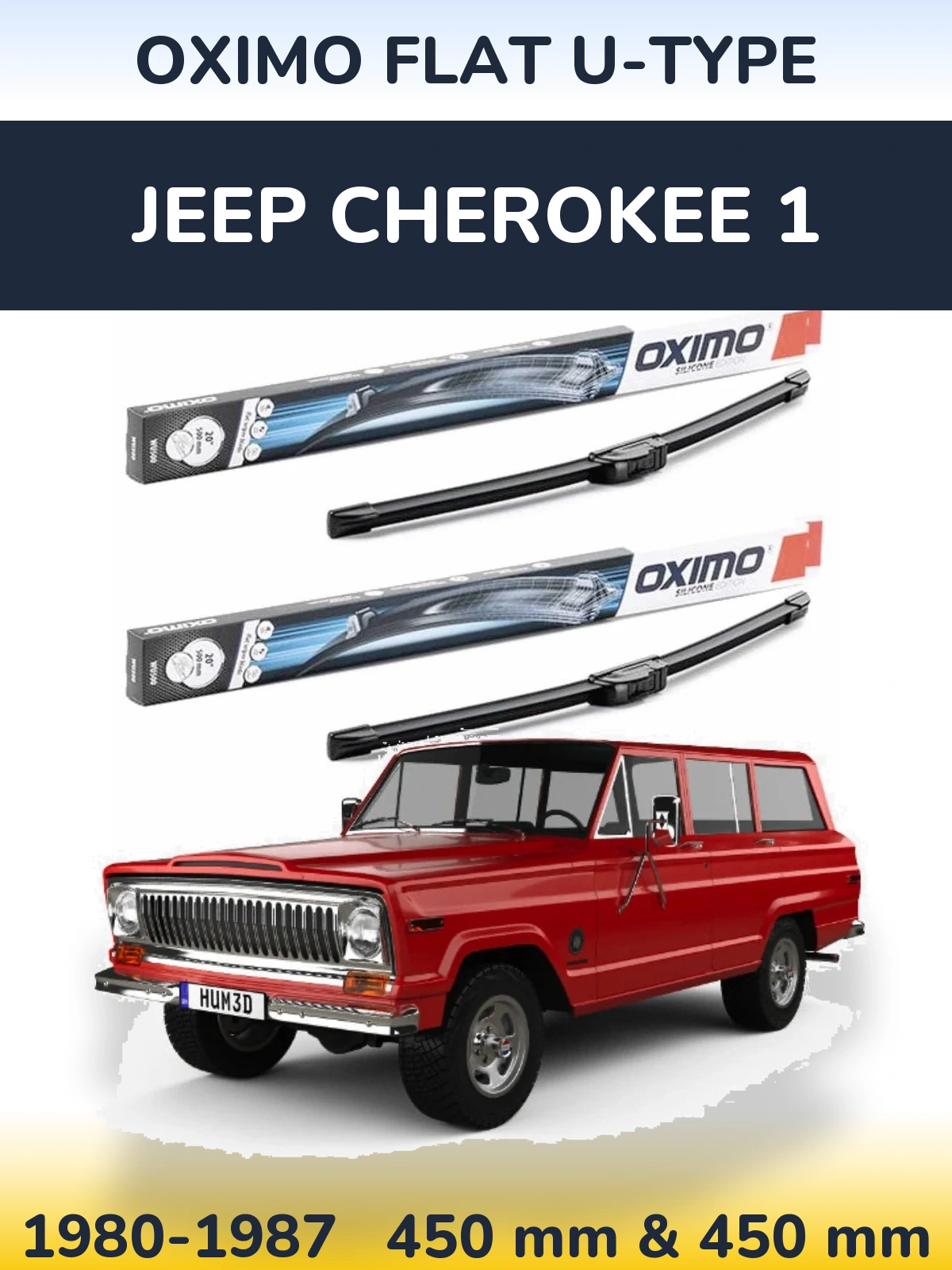 Front wiper blade set Oximo Flat U-type 450 & 450 mm for Jeep Cherokee 1 1980-1987
