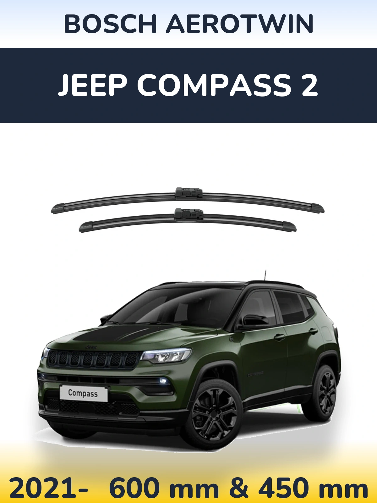 Komplet przednich wycieraczek BOSCH AeroTwin 600 & 450 mm do Jeep Compass 2 2021-2026
