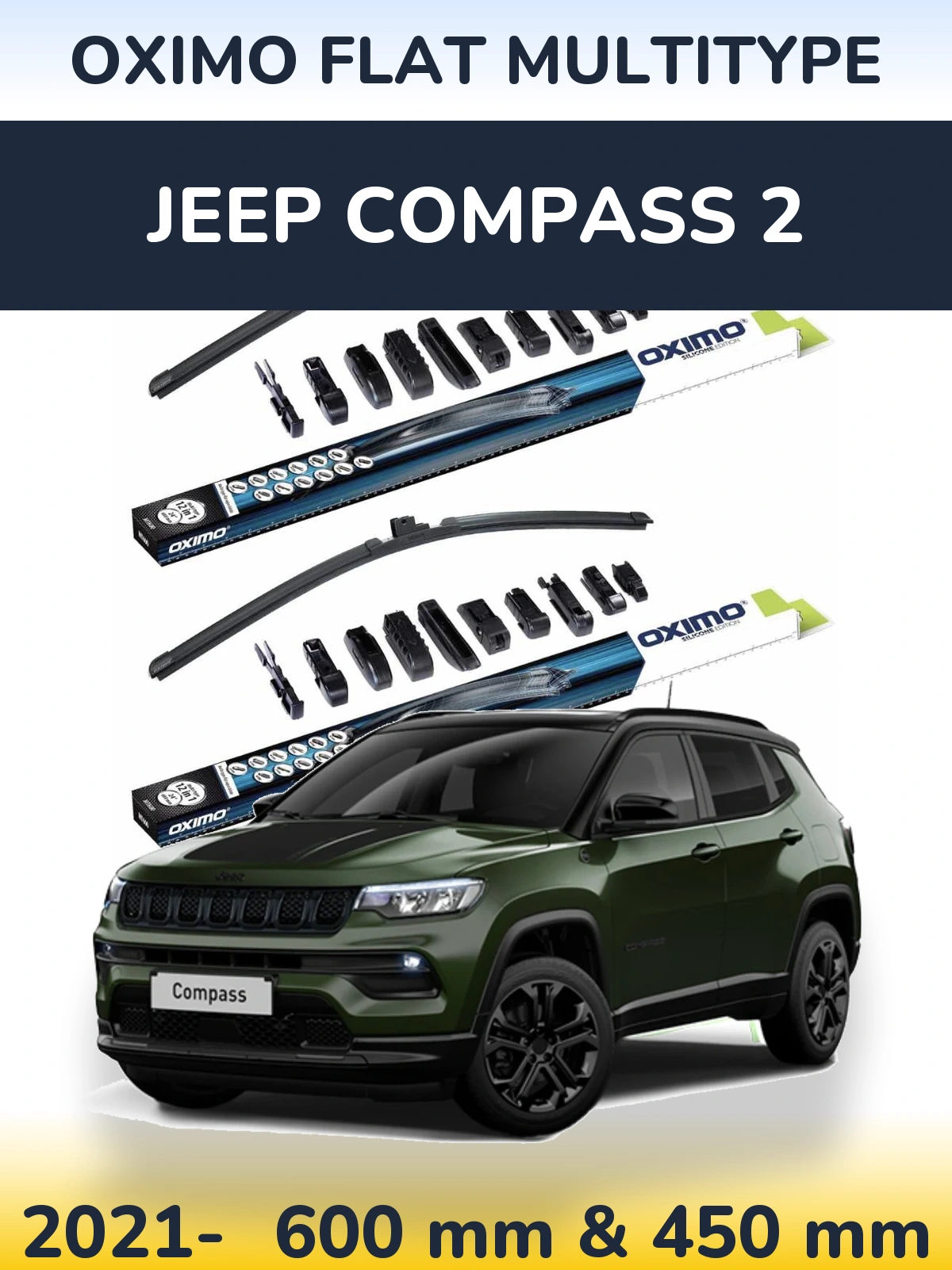 Комплект передних дворников Oximo Flat MultiТипe 600 & 450 мм для Jeep Compass 2 2021-2026