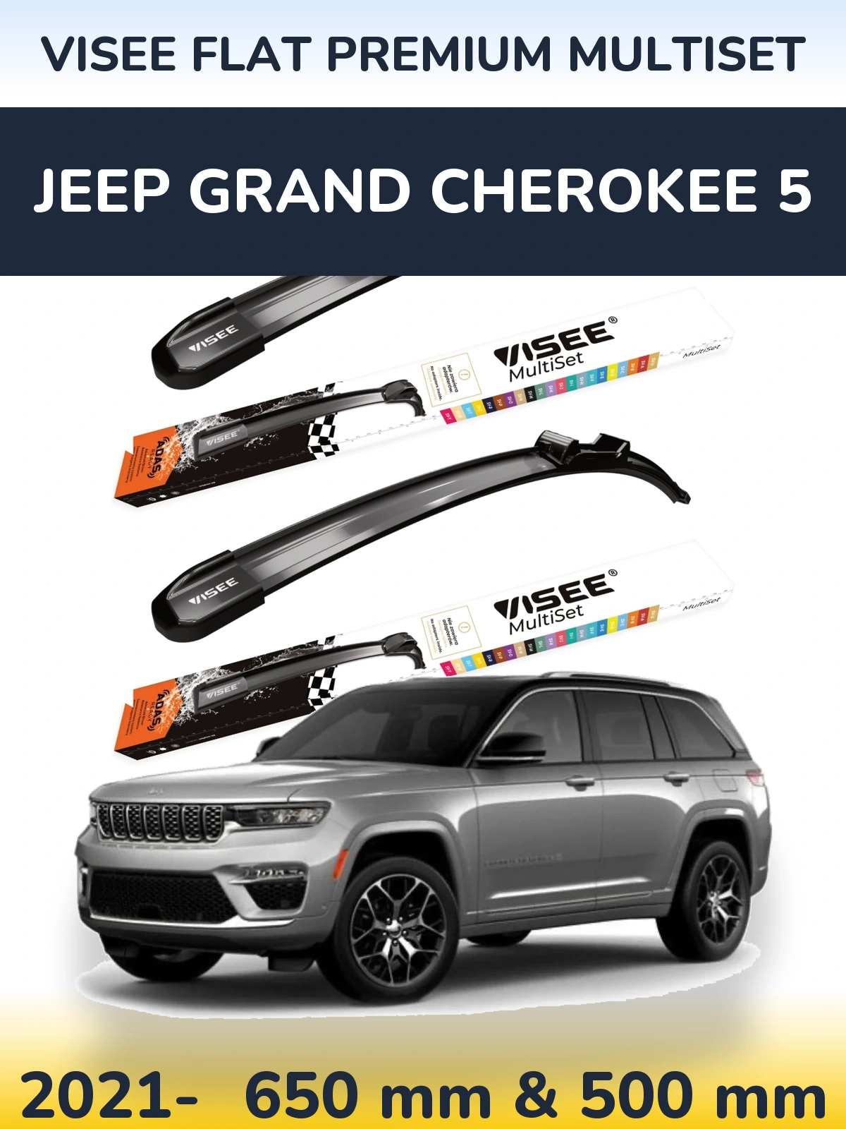 Front wiper blade set VISEE FLAT PREMIUM MultiSet 650 & 500 mm for Jeep Grand Cherokee 5 2021-2026