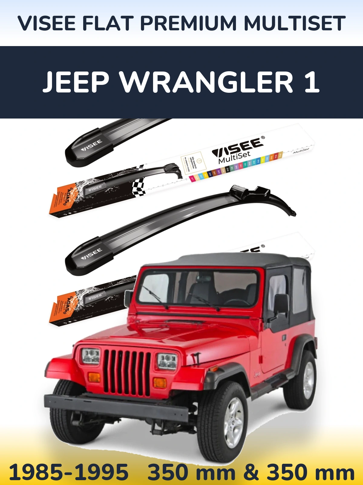 Komplet przednich wycieraczek VISEE FLAT PREMIUM MultiSet 350 & 350 mm do Jeep Wrangler 1 1985-1995