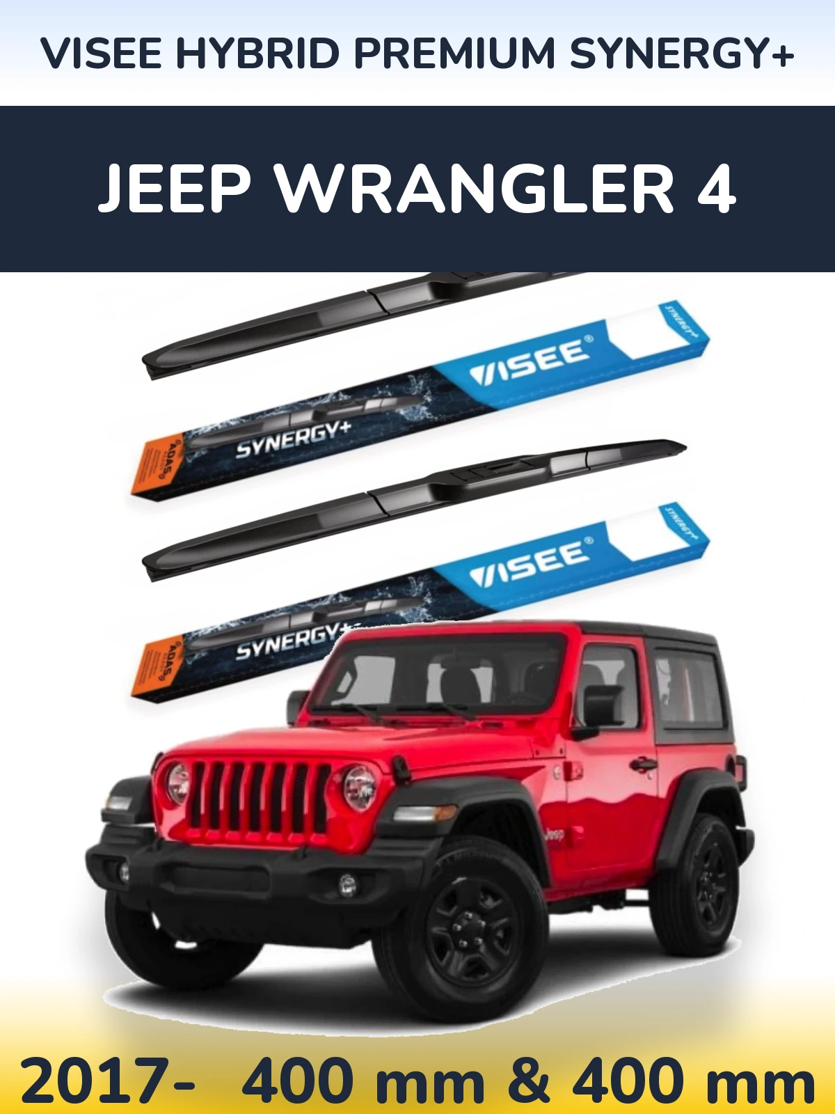 Komplet przednich wycieraczek VISEE HYBRID PREMIUM SYNERGY+ 400 & 400 mm do Jeep Wrangler 4 2017-2026