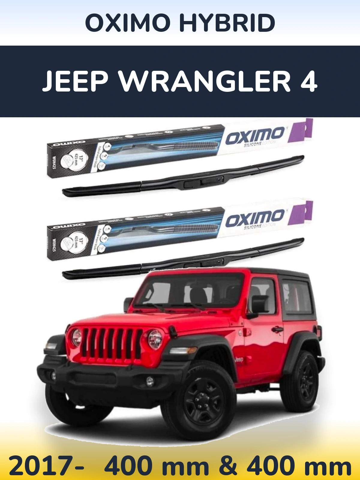 Комплект передних дворников Oximo Hybrid 400 & 400 мм для Jeep Wrangler 4 2017-2026