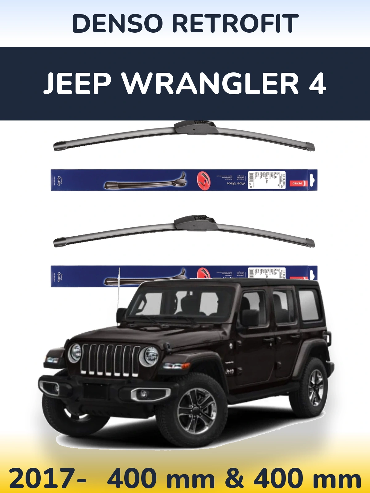 Front wiper blade set Denso Retrofit 400 & 400 mm for Jeep Wrangler 4 2017-2026