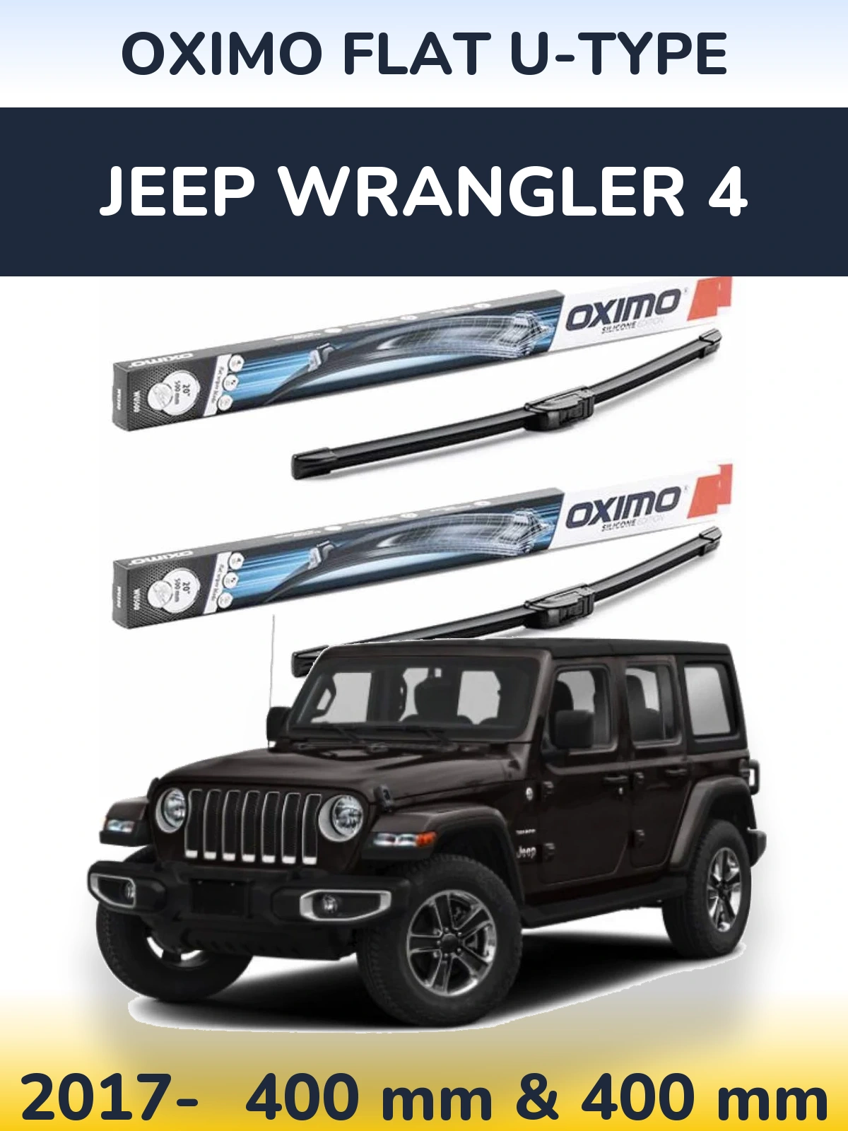 Front wiper blade set Oximo Flat U-type 400 & 400 mm for Jeep Wrangler 4 2017-2026