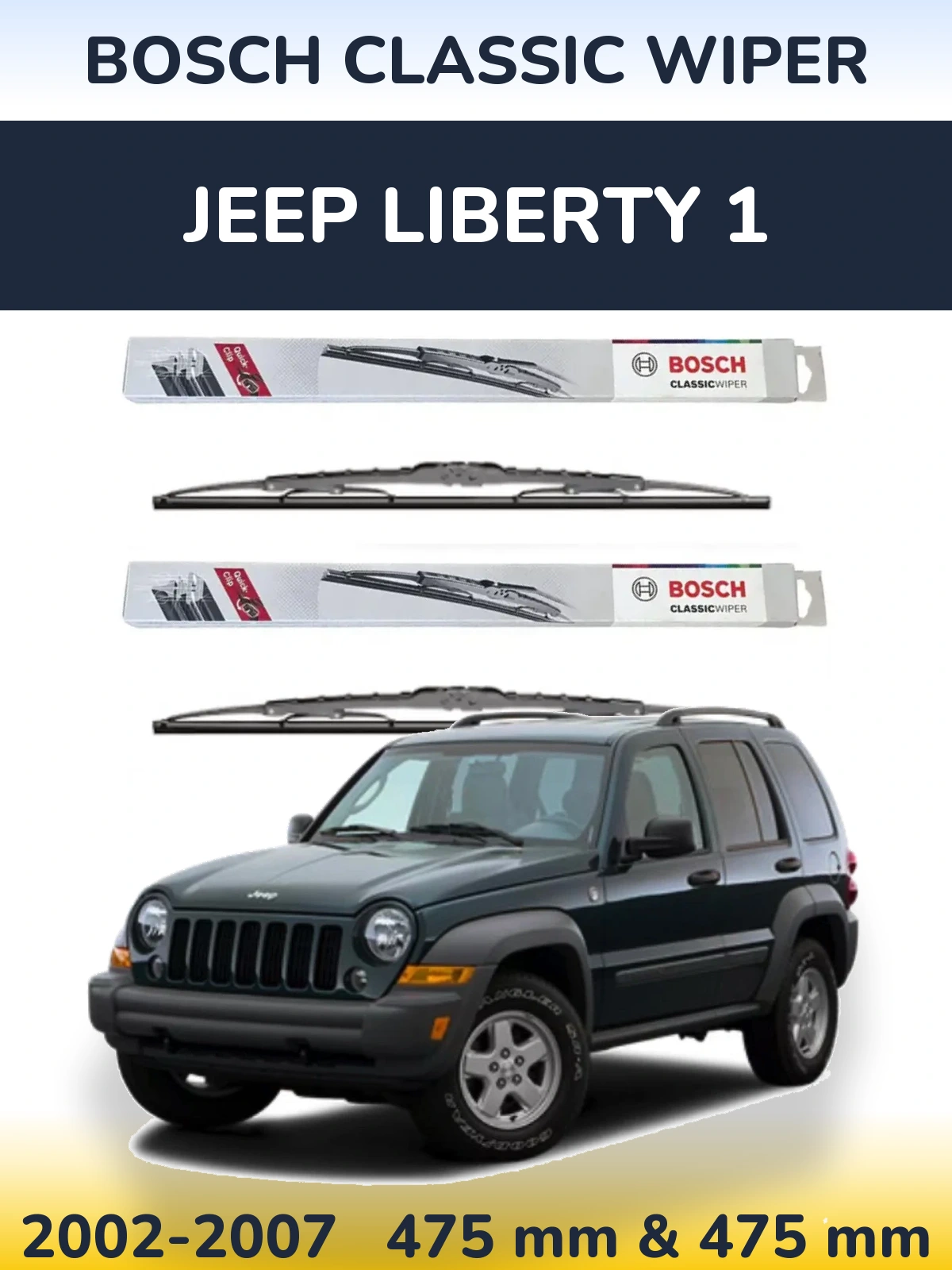 Komplet przednich wycieraczek BOSCH Classic Wiper 475 & 475 mm do Jeep Liberty 1 2002-2007
